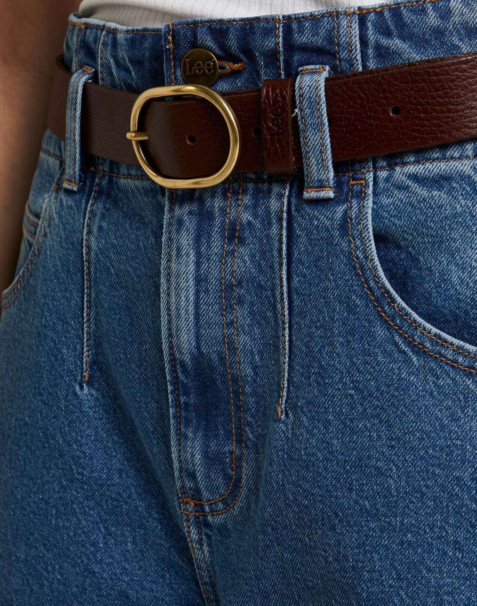 Cintura larga in pelle marrone scuro Lee