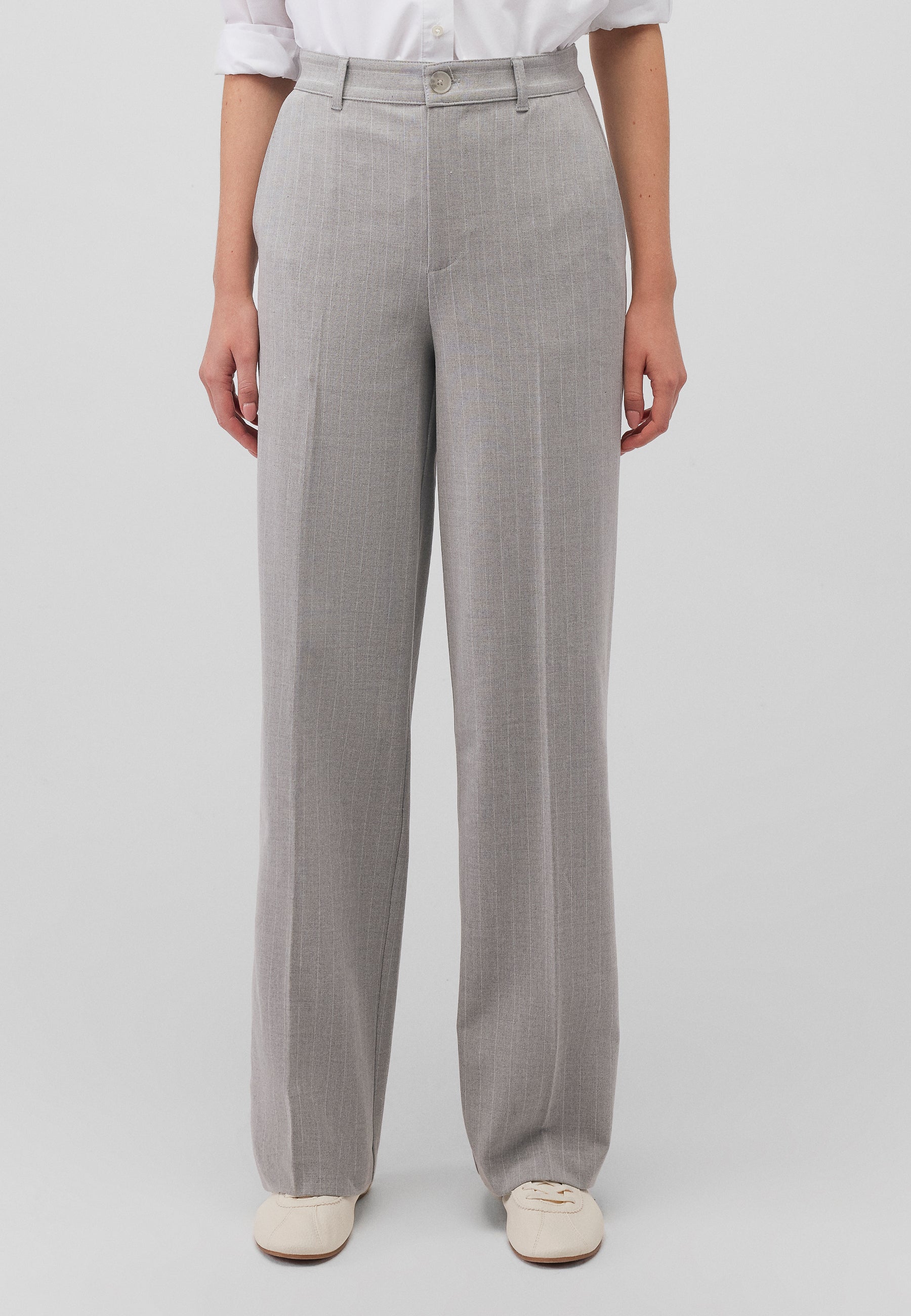Pantaloni in tessuto a righe grigie Pantaloni Mavi