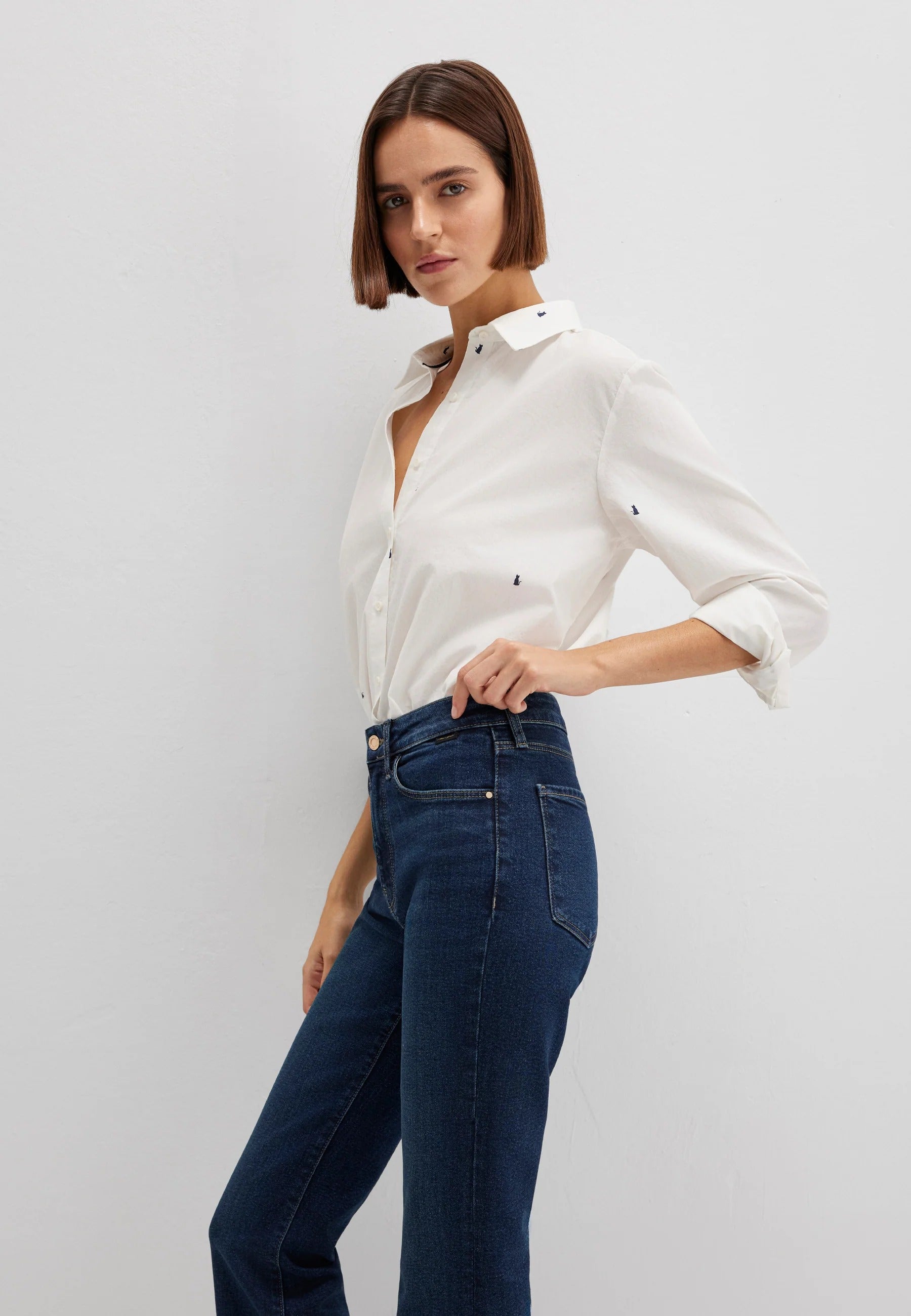 Camicia a maniche lunghe in tessuto con stampa all-over di gatti