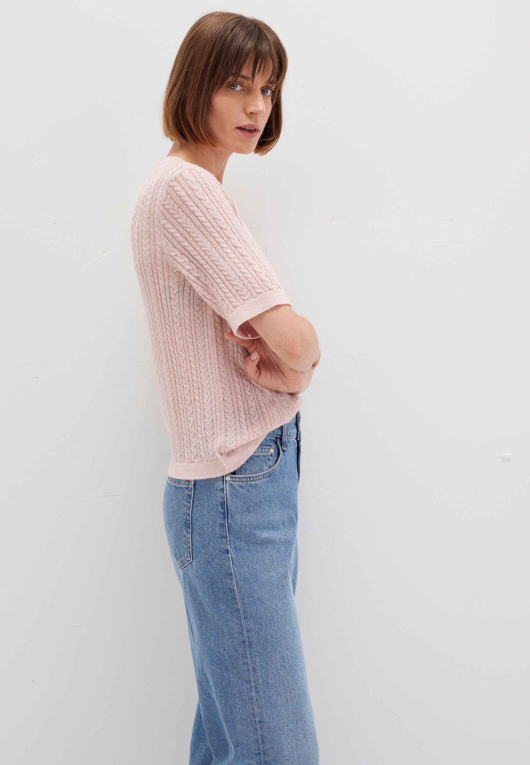Tricot a maniche corte in Lotus Melange Maglioni Mavi