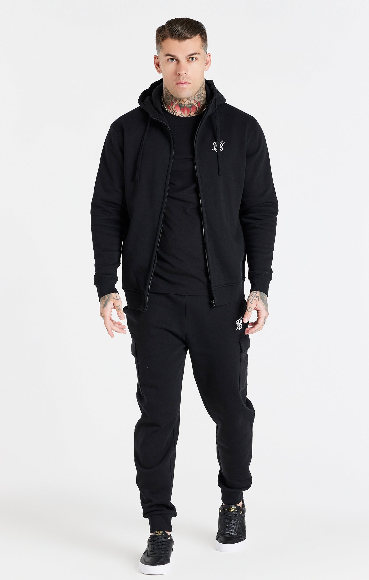 Felpa con cappuccio Essential Zip Through Funnel in nero Felpa con cappuccio SikSilk