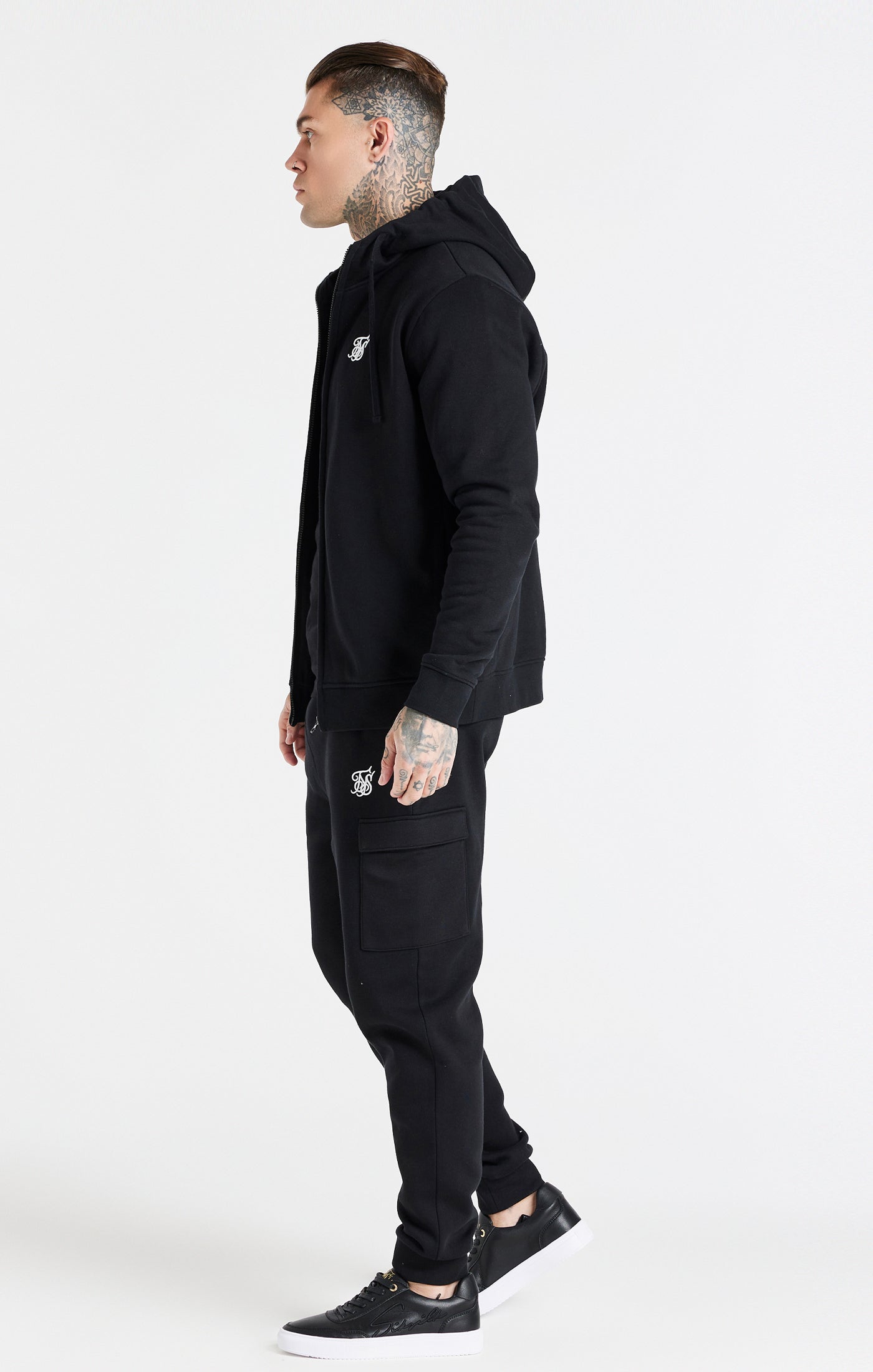 Felpa con cappuccio Essential Zip Through Funnel in nero Felpa con cappuccio SikSilk