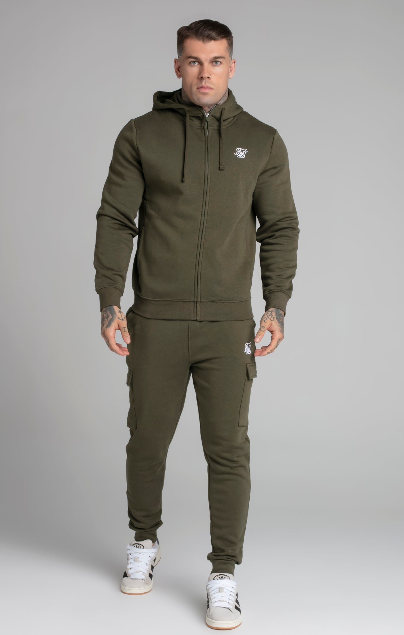 Felpa con cappuccio Essential Zip Through Funnel in Khaki Hoodie SikSilk