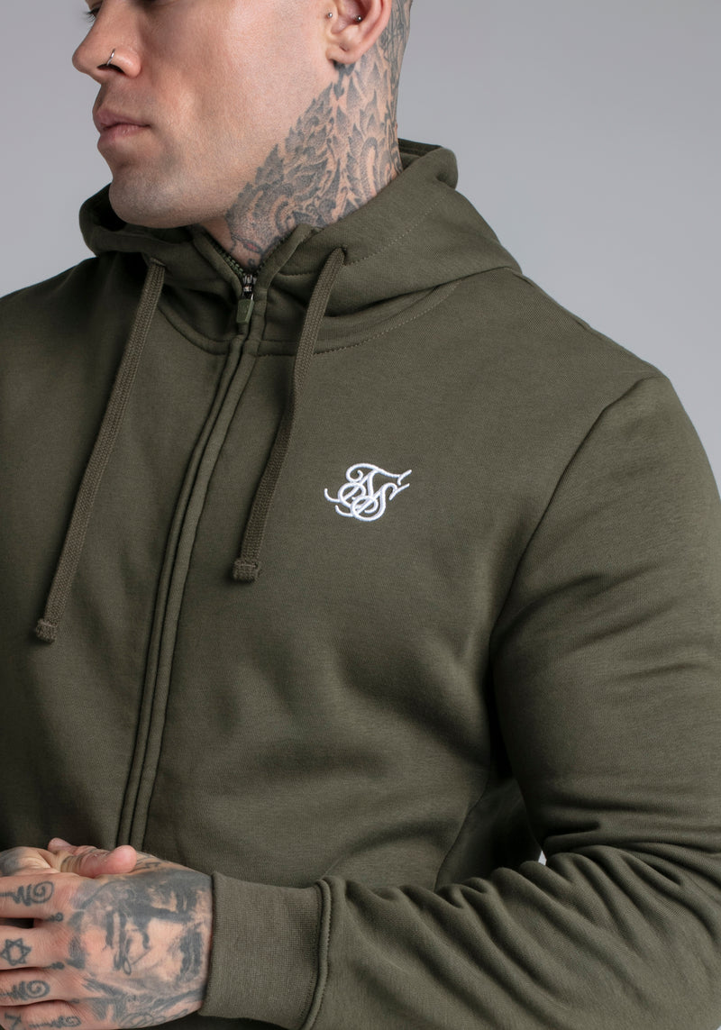 Felpa con cappuccio Essential Zip Through Funnel in Khaki Hoodie SikSilk