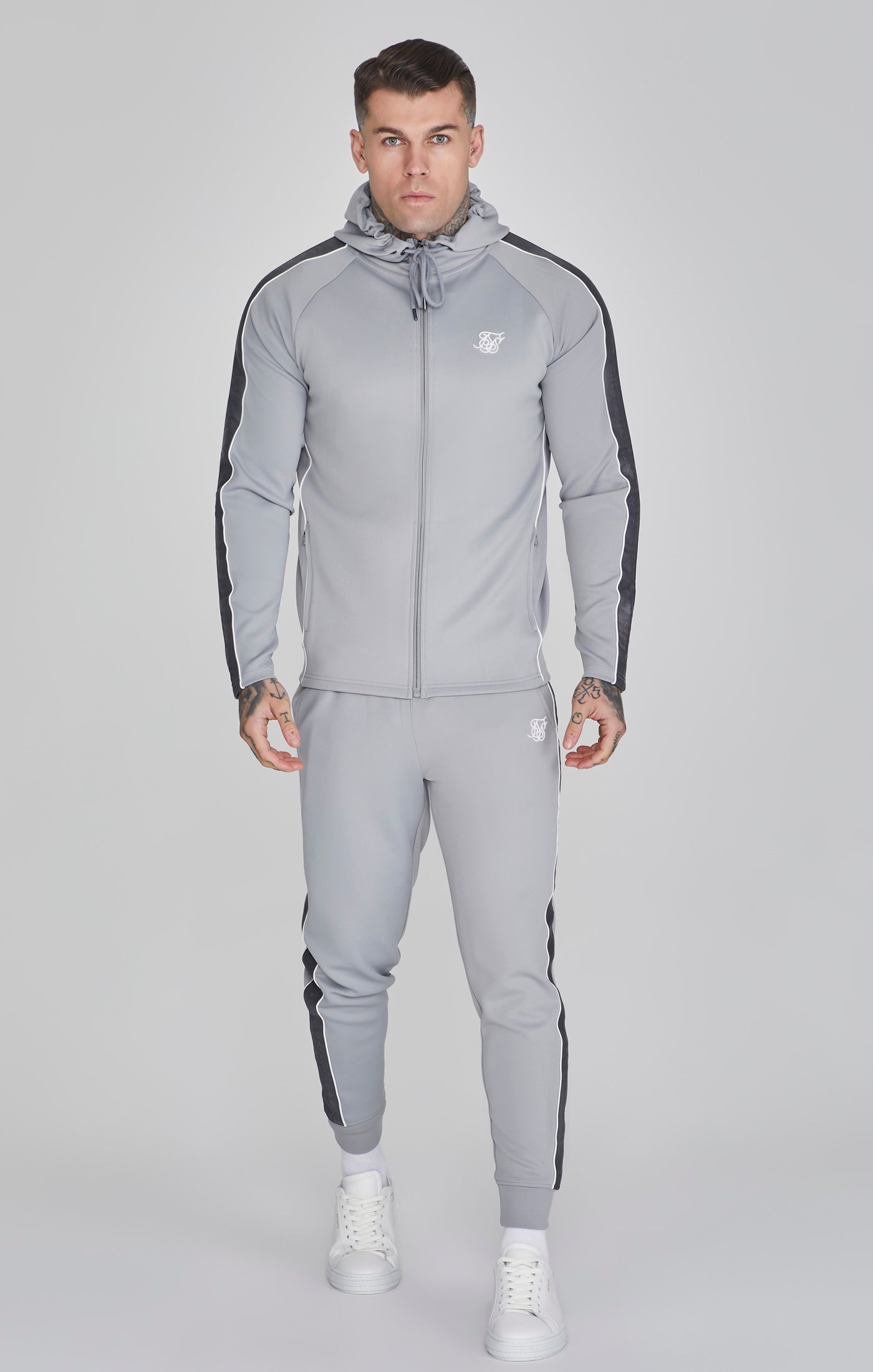 Felpa con cappuccio e joggers in set grigi SikSilk
