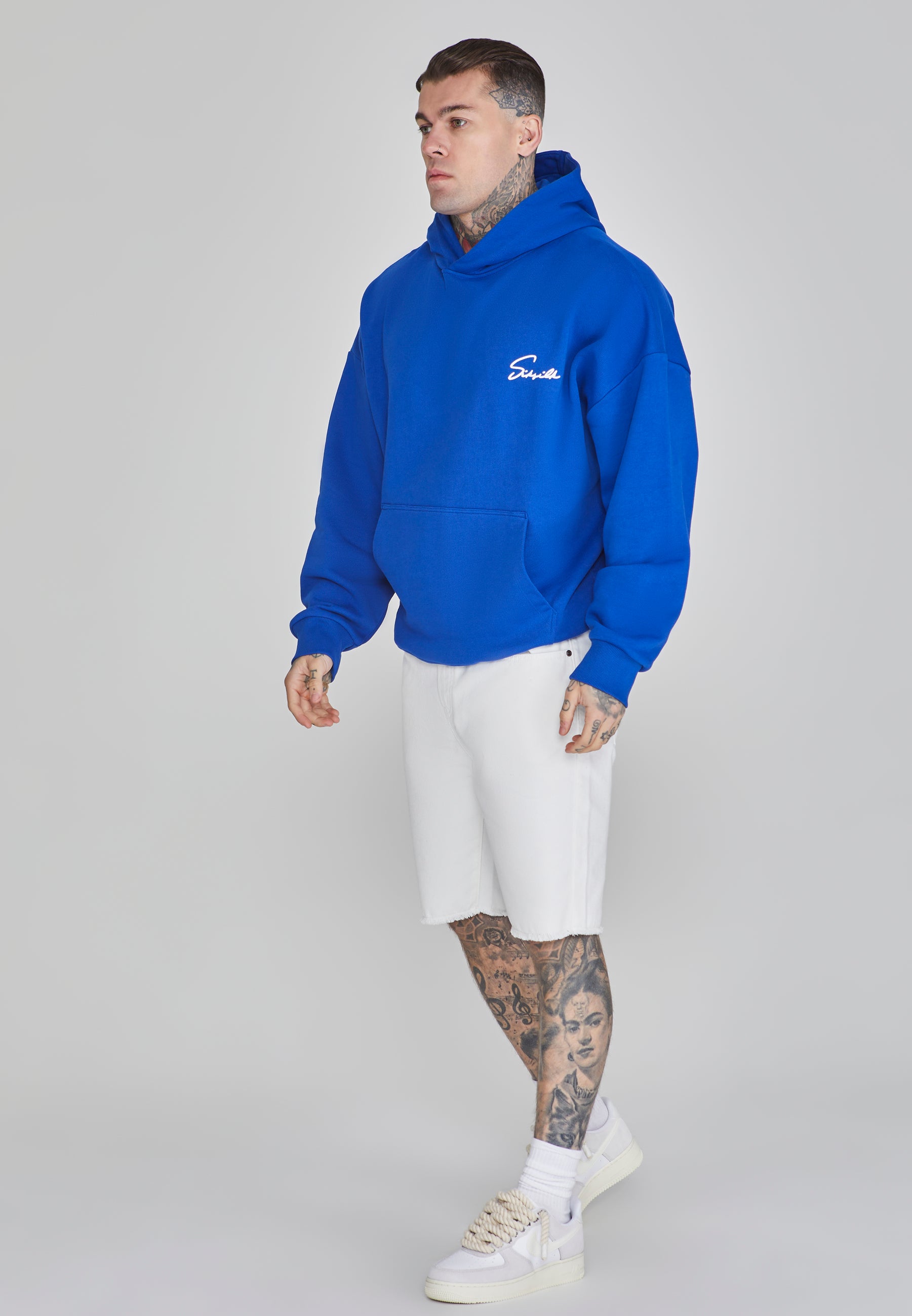 Felpa con cappuccio Script in blu SikSilk