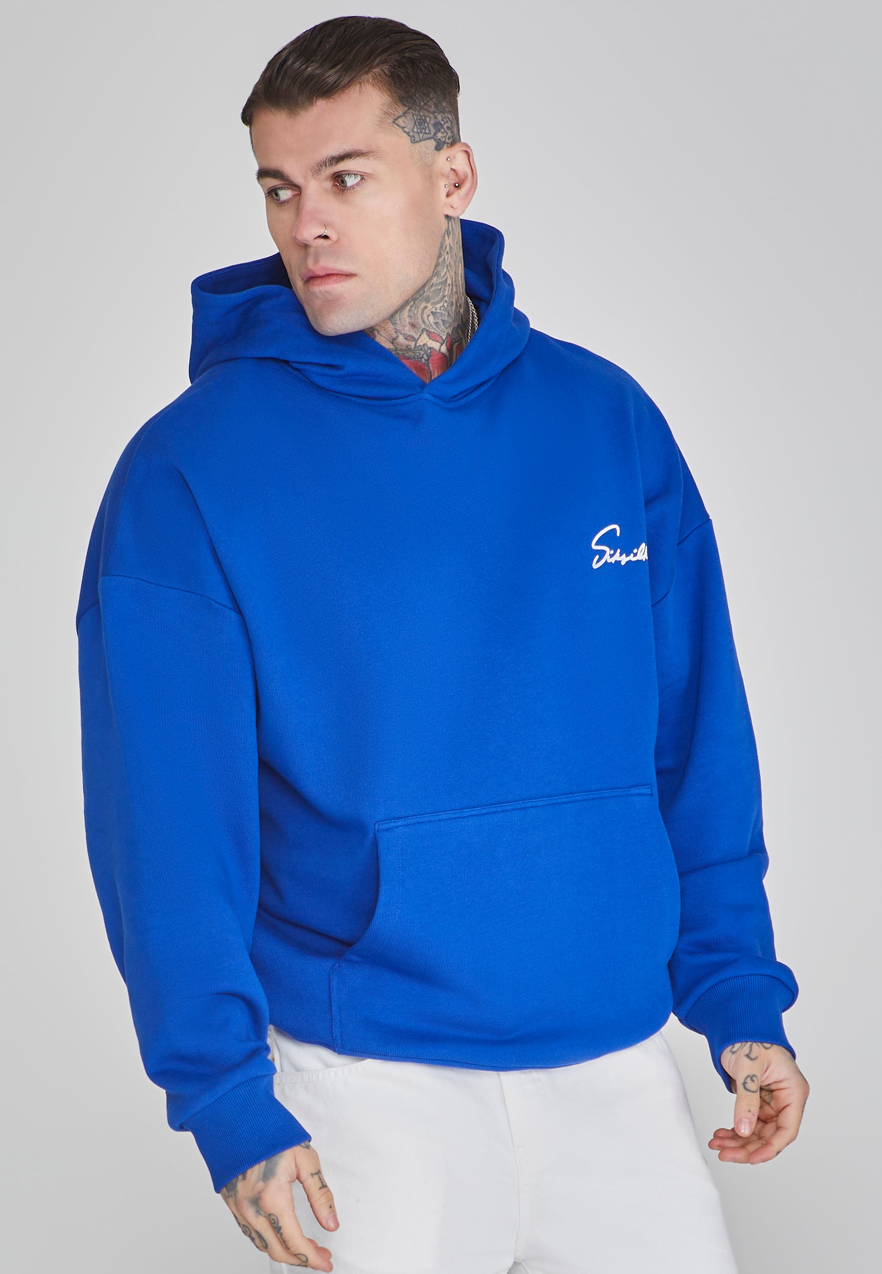 Felpa con cappuccio Script in blu SikSilk