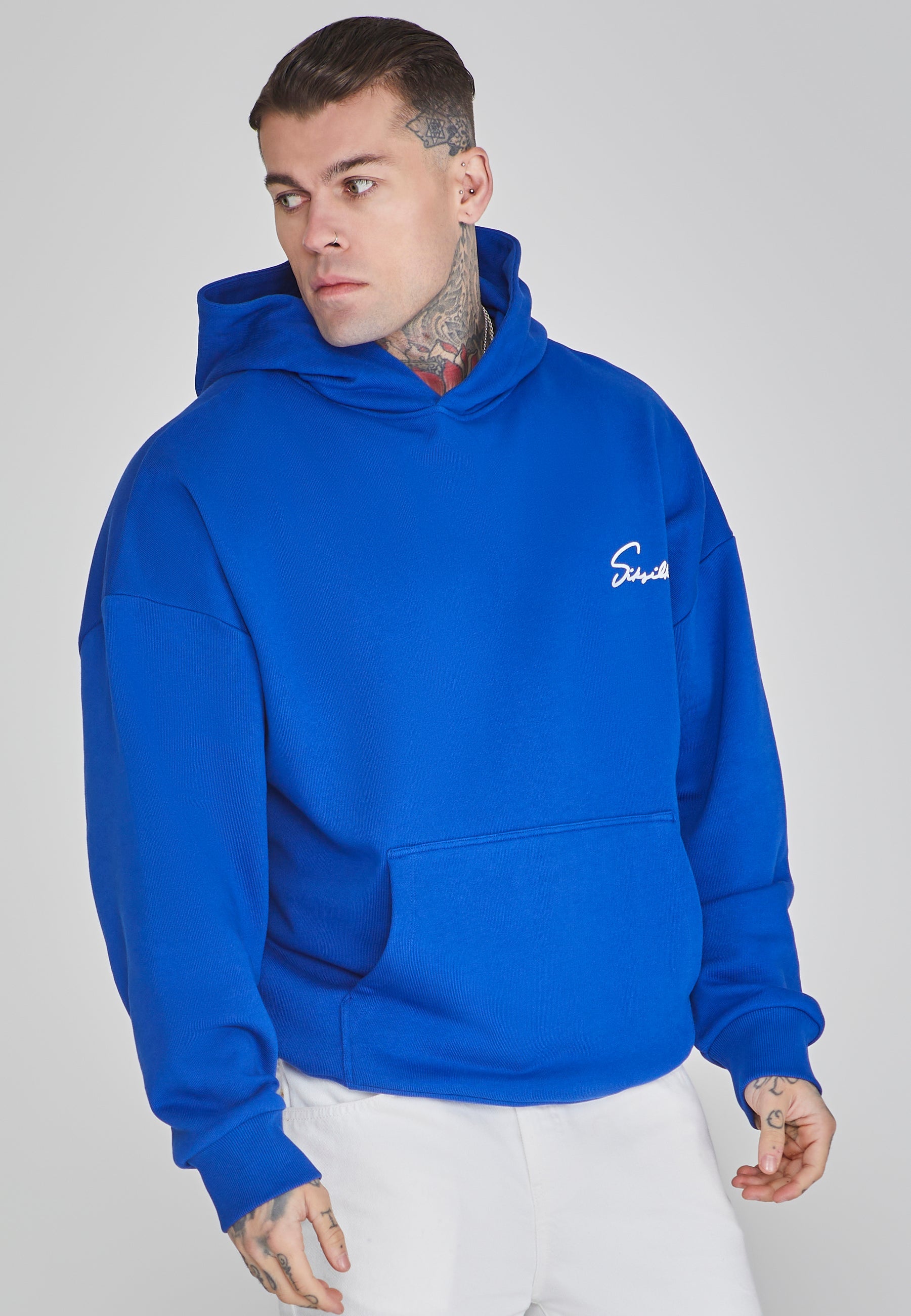 Felpa con cappuccio Script in blu SikSilk