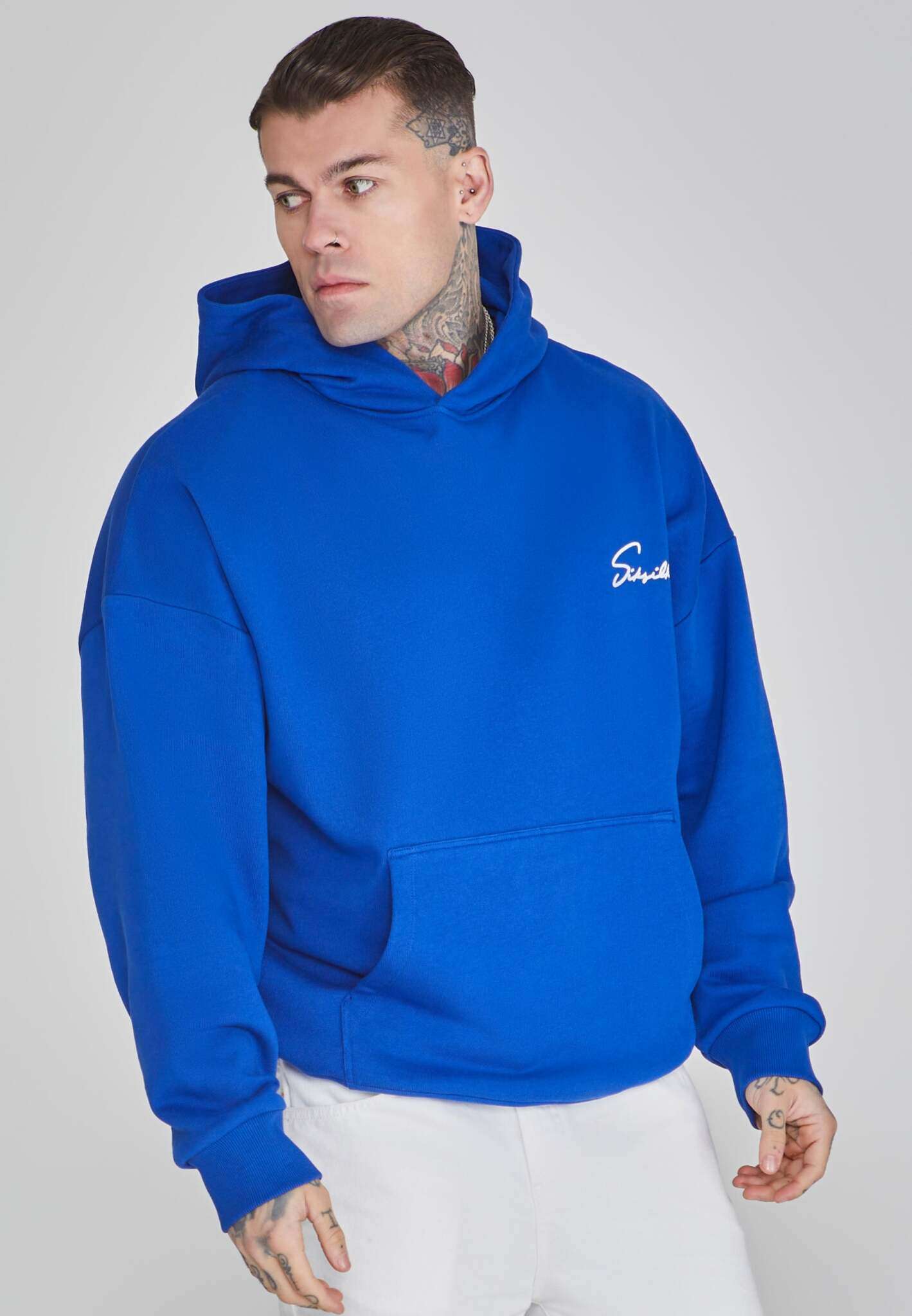 Felpa con cappuccio Script in blu SikSilk