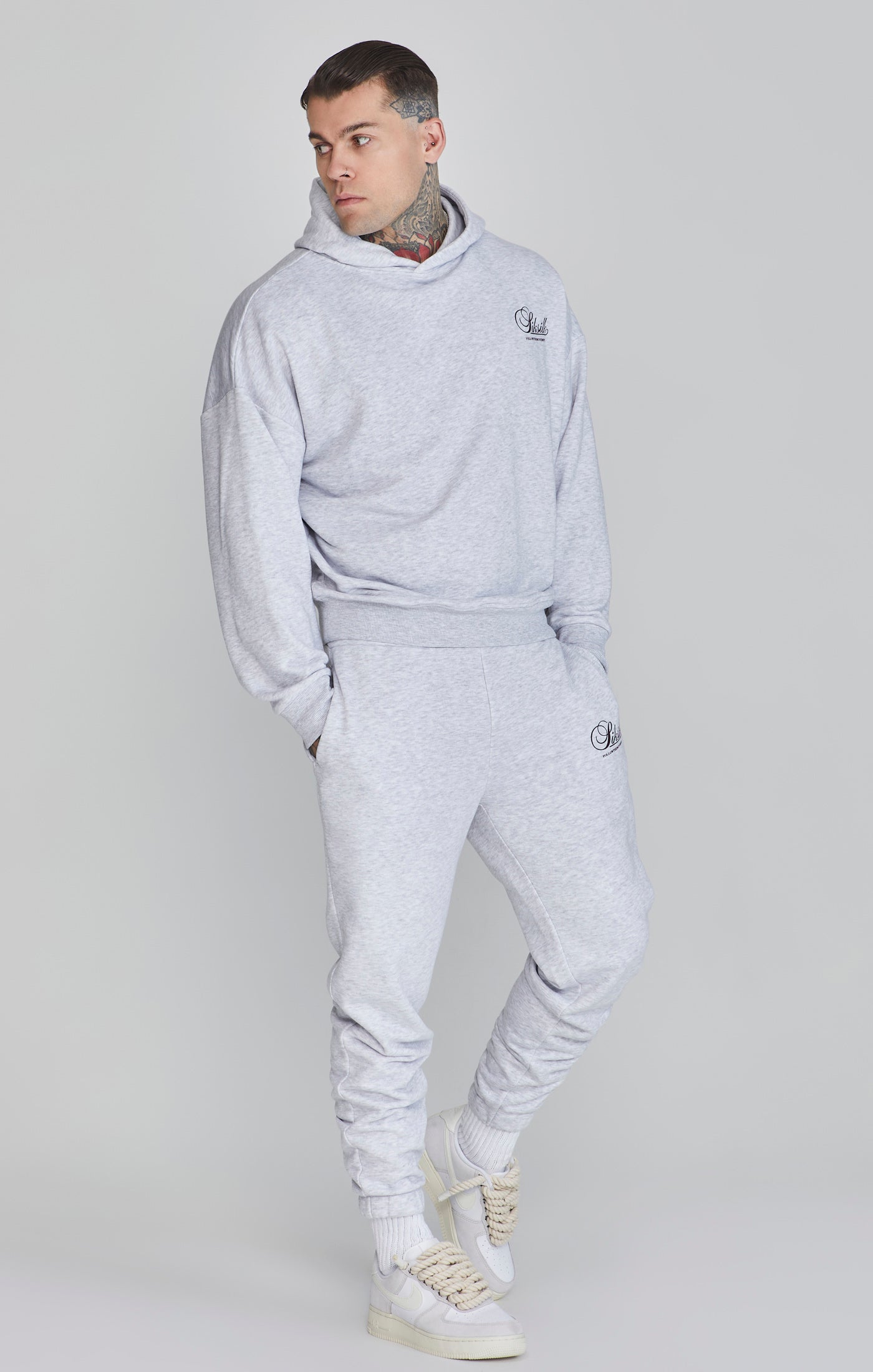 Felpa con cappuccio grafica in Snow Marl Felpa con cappuccio SikSilk