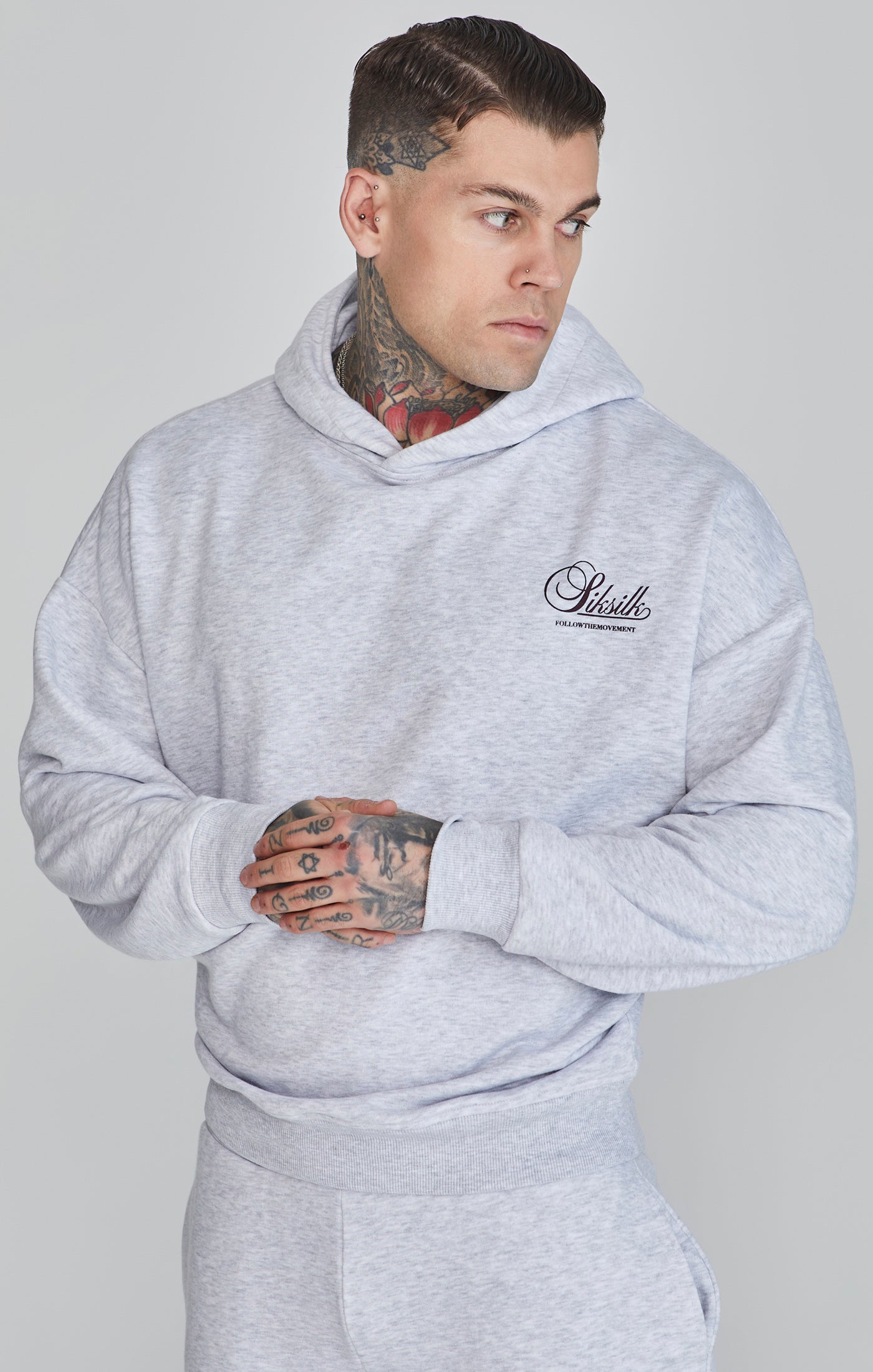 Felpa con cappuccio grafica in Snow Marl Felpa con cappuccio SikSilk
