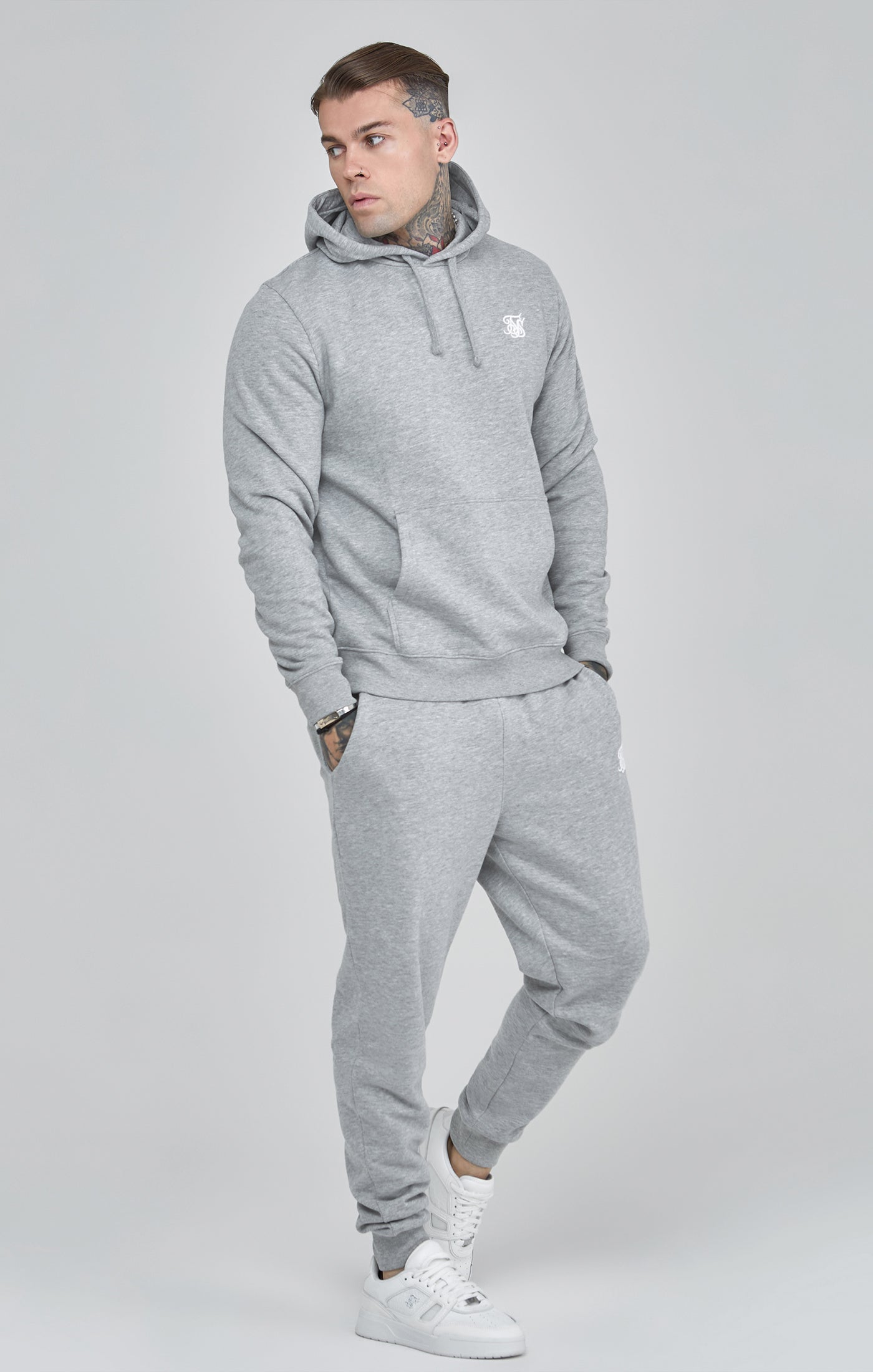 Essentials Overhead Felpa con cappuccio in marna grigia Felpa con cappuccio SikSilk