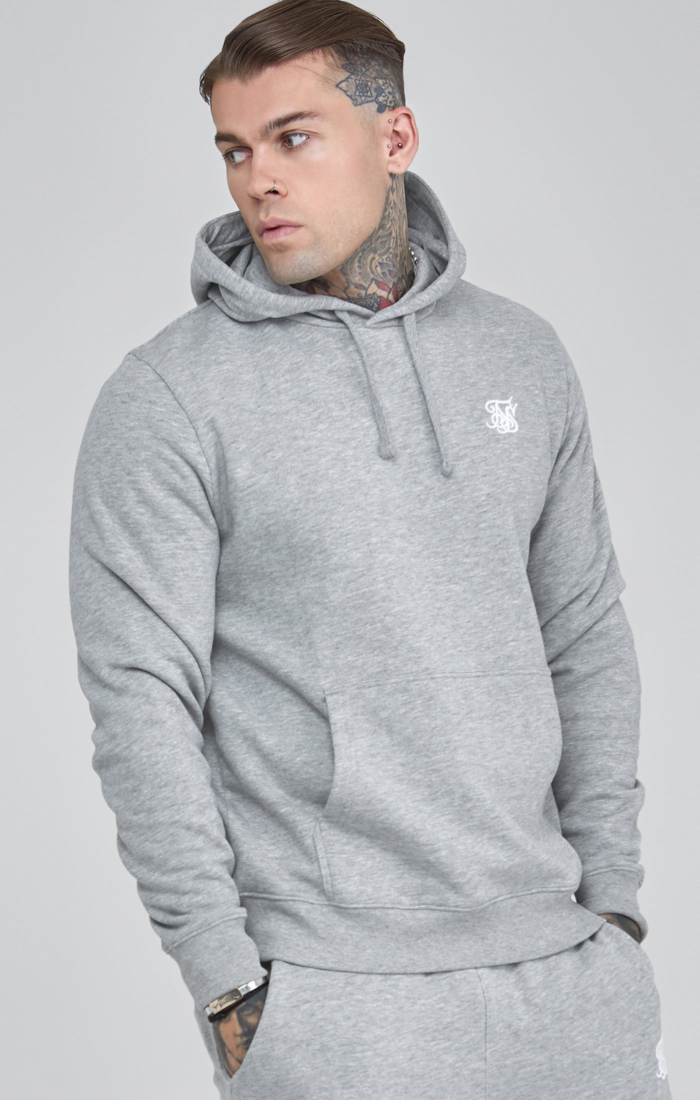 Essentials Overhead Felpa con cappuccio in marna grigia Felpa con cappuccio SikSilk