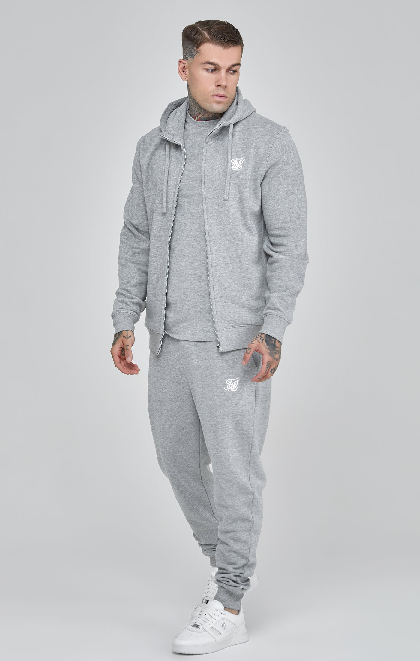 Essentials Felpa con cappuccio e zip intera in marna grigia Giacche SikSilk
