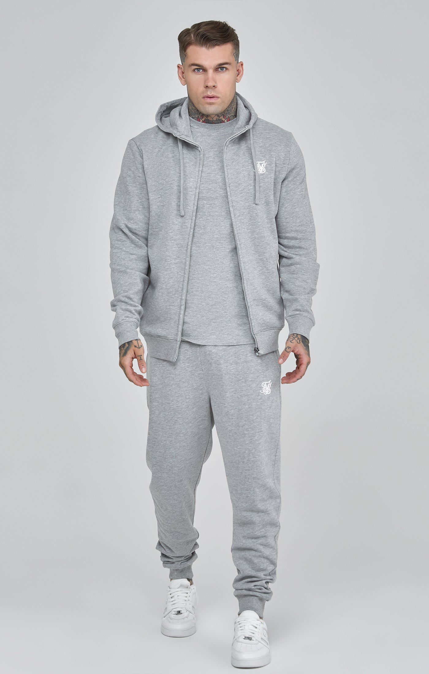 Essentials Felpa con cappuccio e zip intera in marna grigia Giacche SikSilk