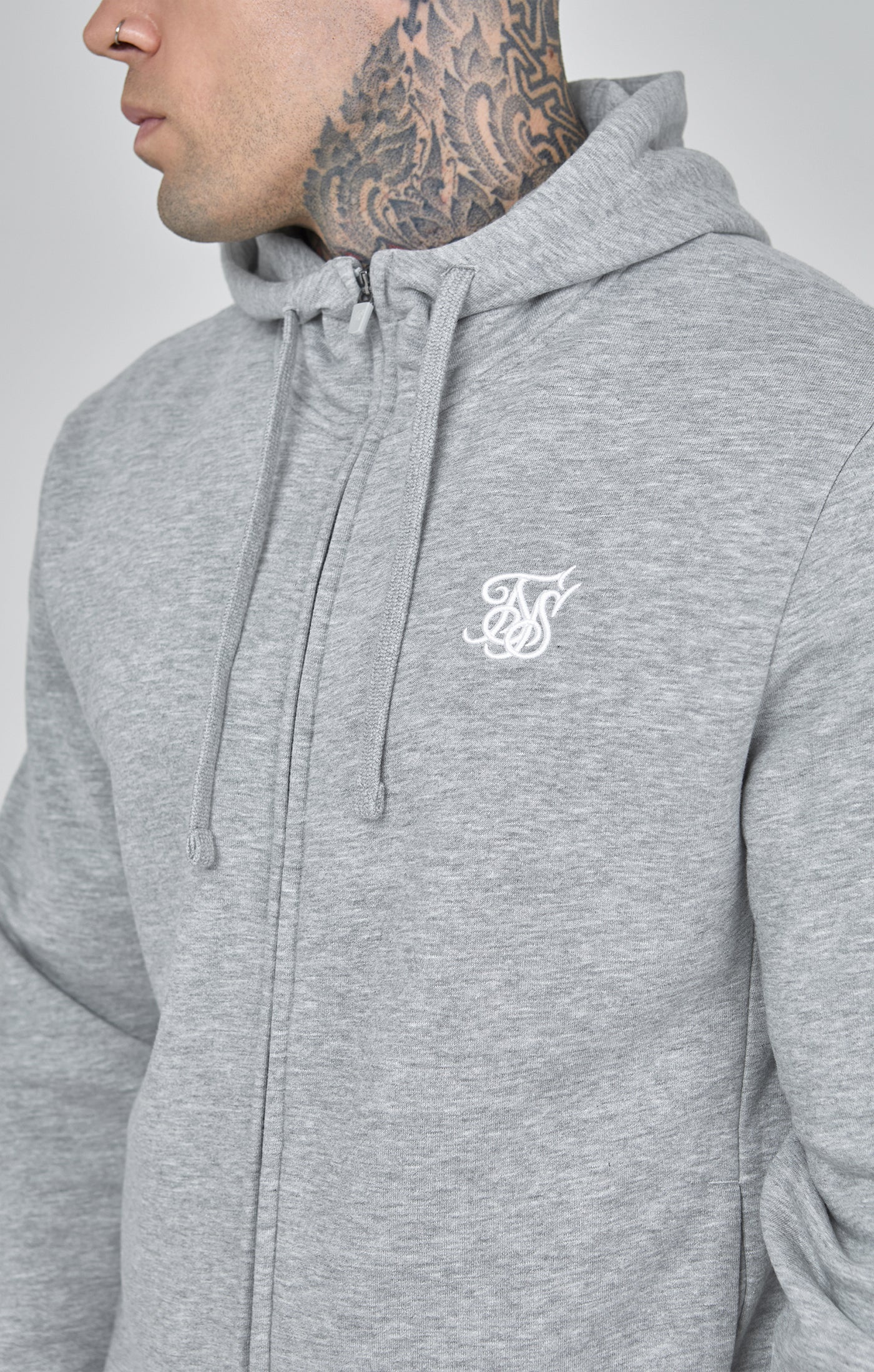 Essentials Felpa con cappuccio e zip intera in marna grigia Giacche SikSilk
