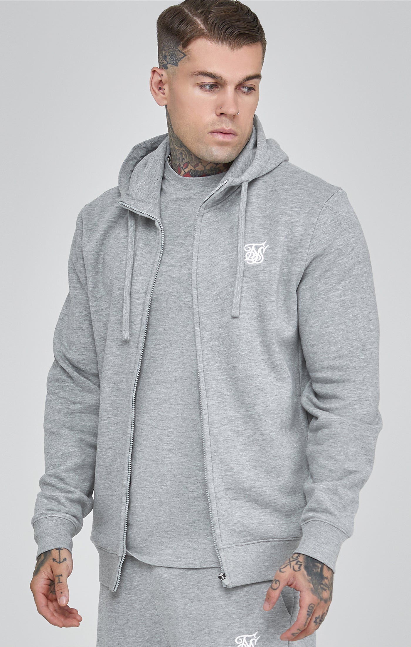 Essentials Felpa con cappuccio e zip intera in marna grigia Giacche SikSilk