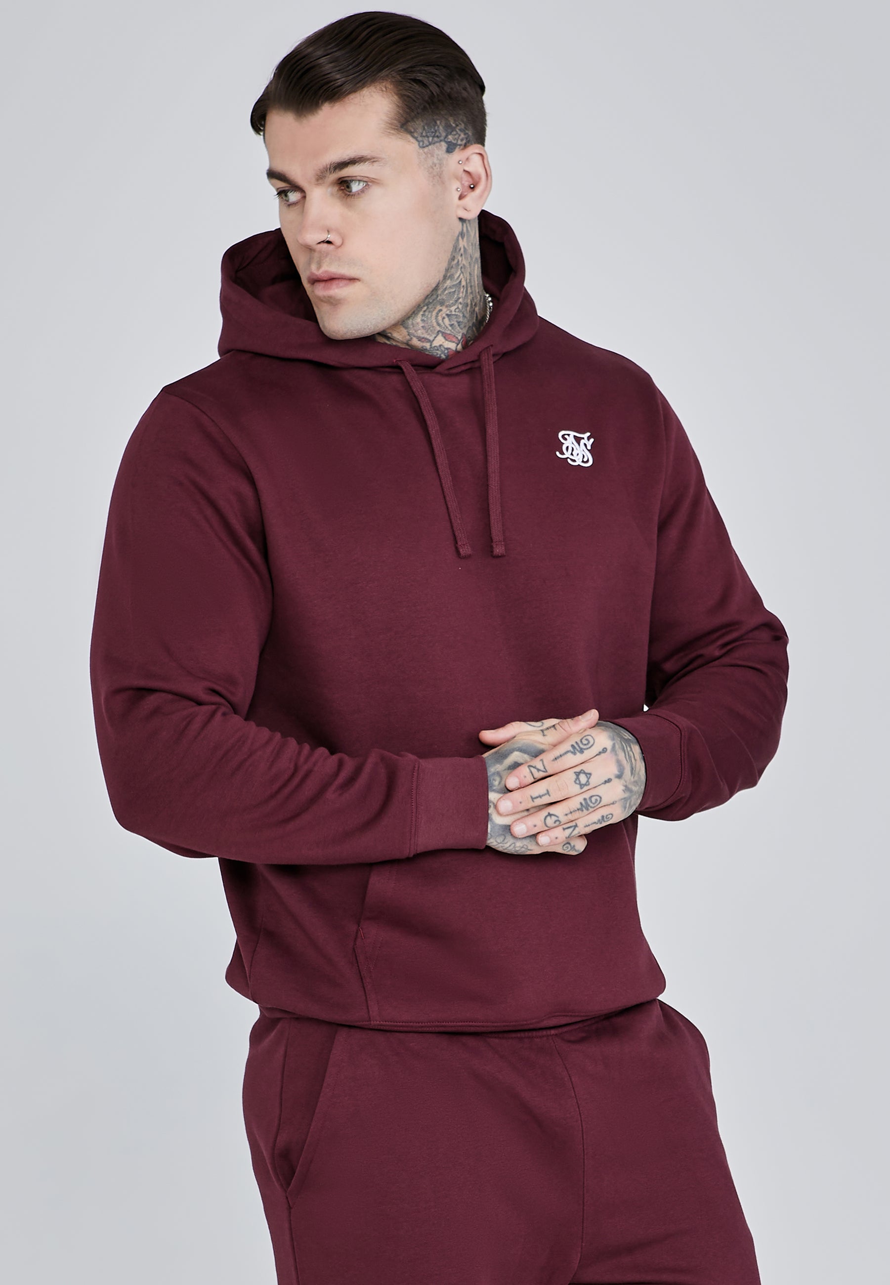 Felpa con cappuccio Essentials in Borgogna Felpa con cappuccio SikSilk