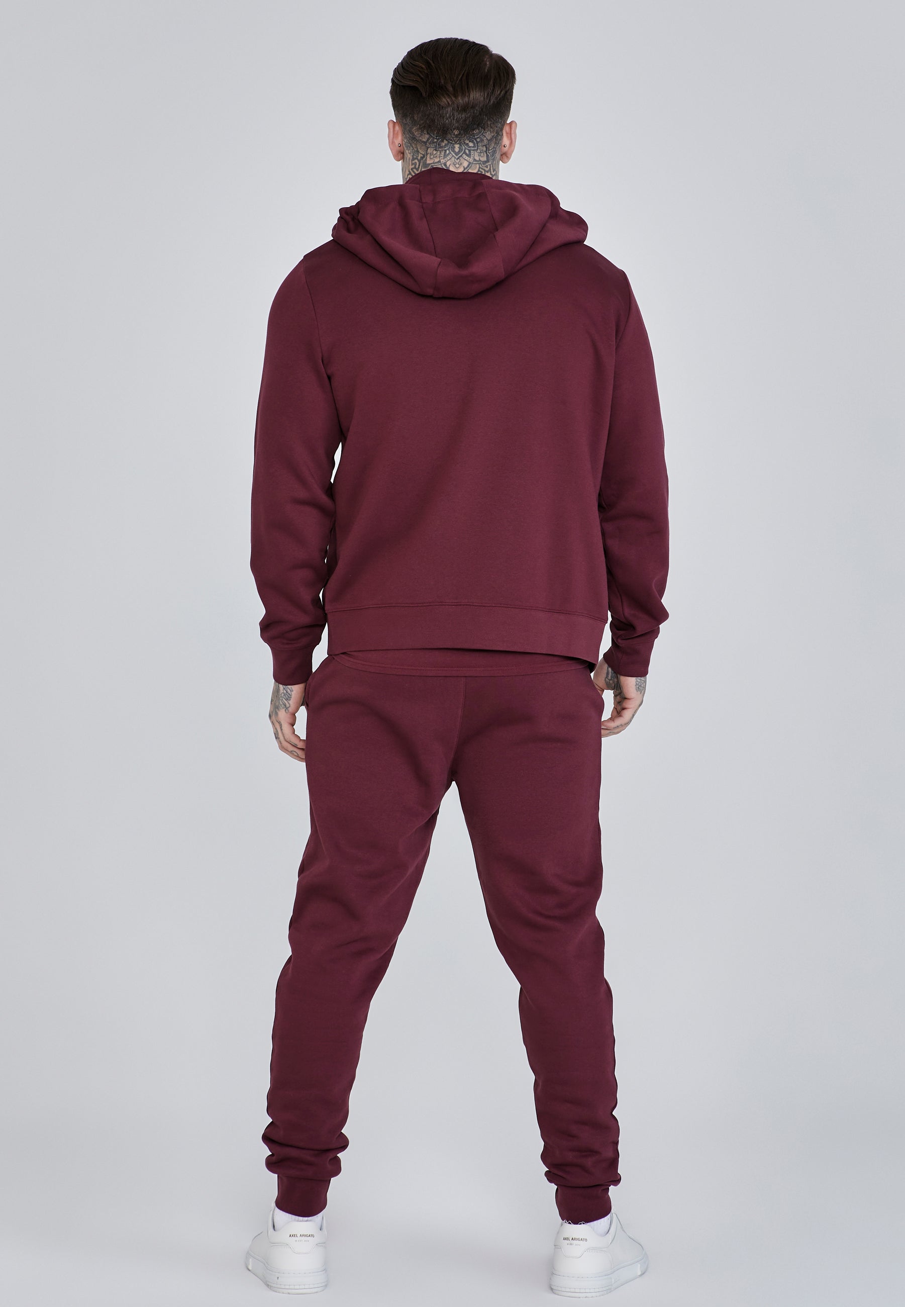 Essentials Felpa con cappuccio e zip intera in borgogna Giacche SikSilk
