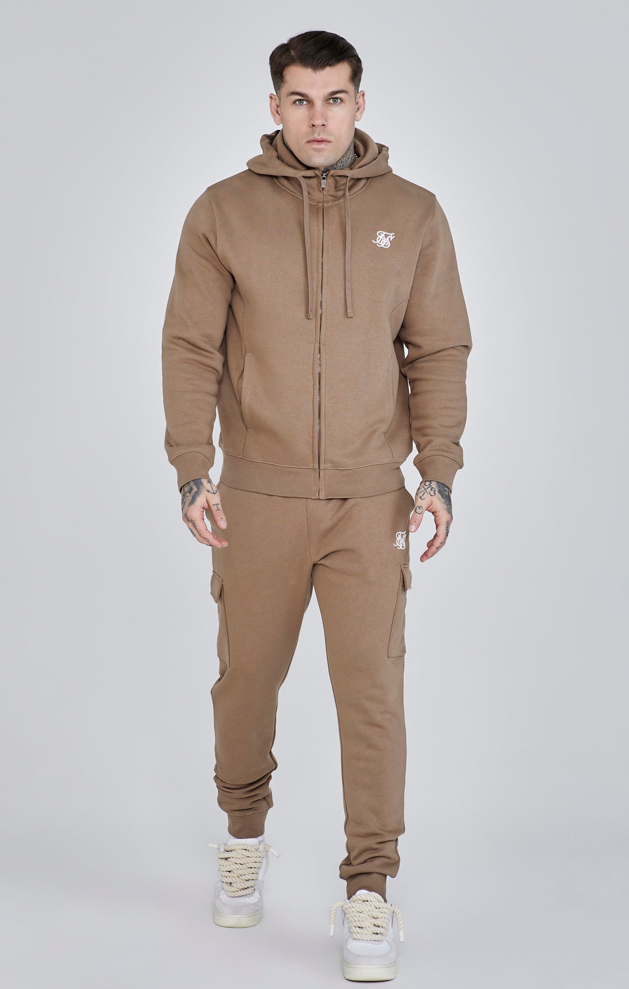 Essentials Felpa con cappuccio con zip intera in marrone Felpa con cappuccio SikSilk