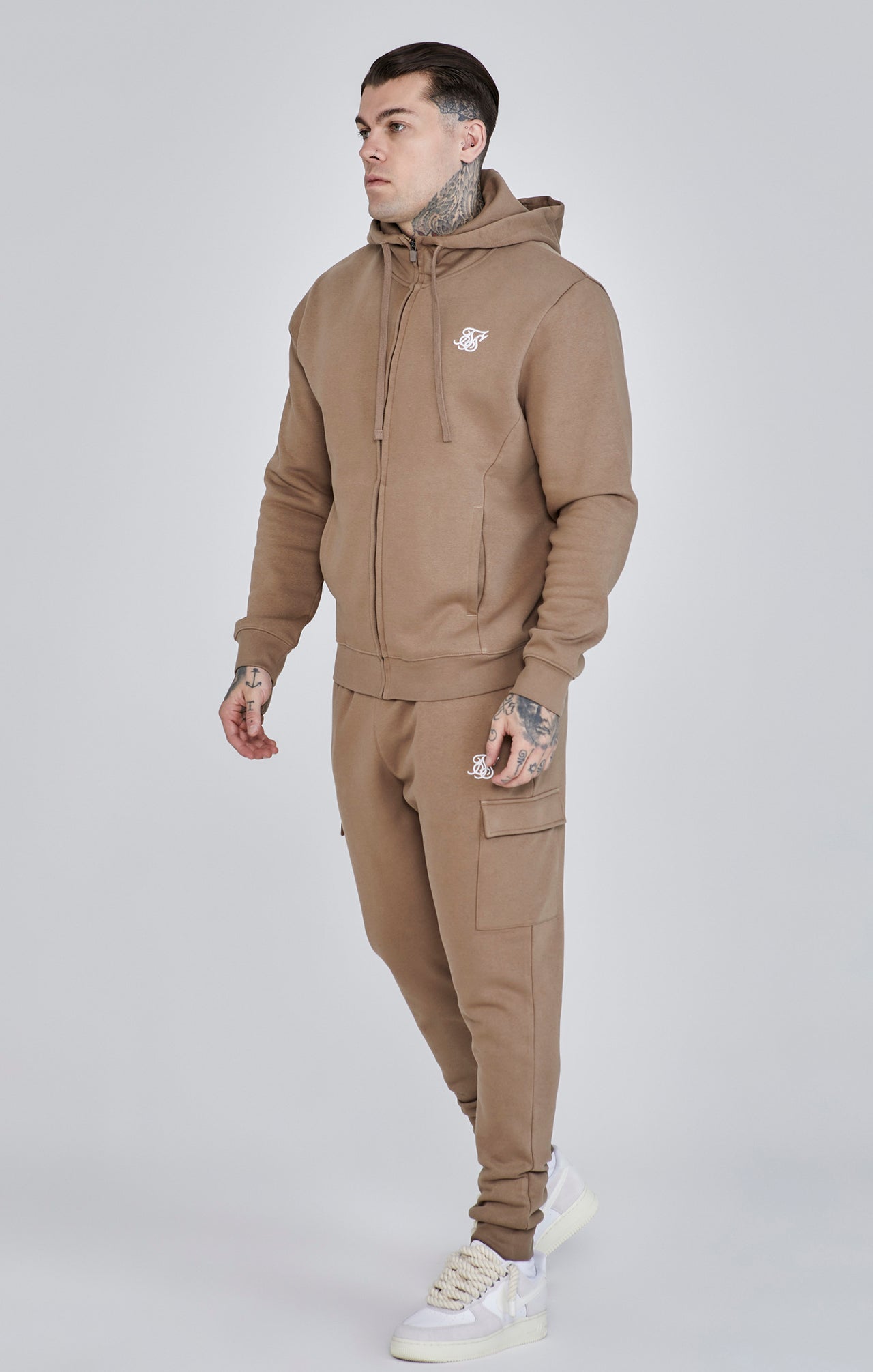 Essentials Felpa con cappuccio con zip intera in marrone Felpa con cappuccio SikSilk