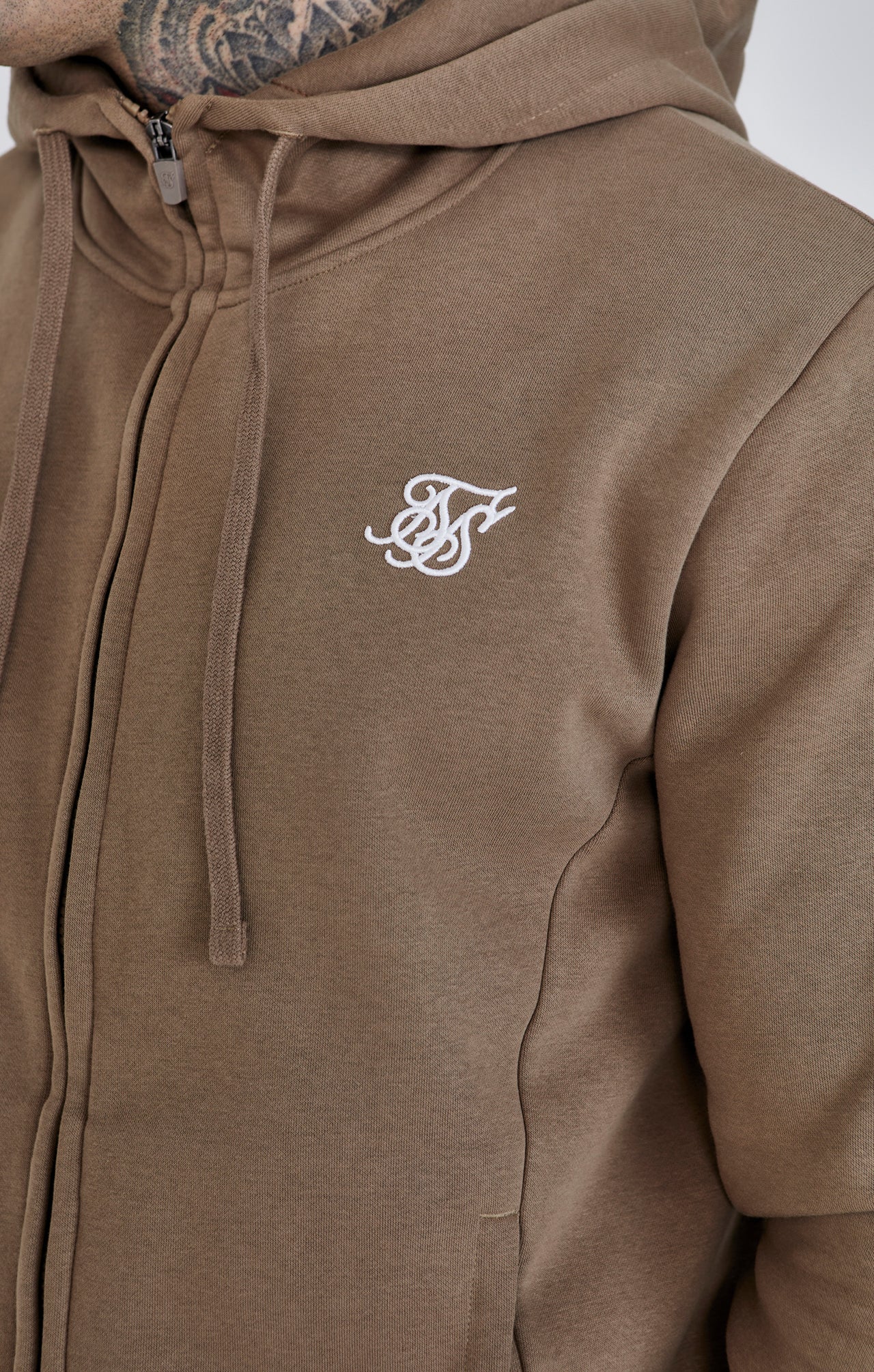 Essentials Felpa con cappuccio con zip intera in marrone Felpa con cappuccio SikSilk