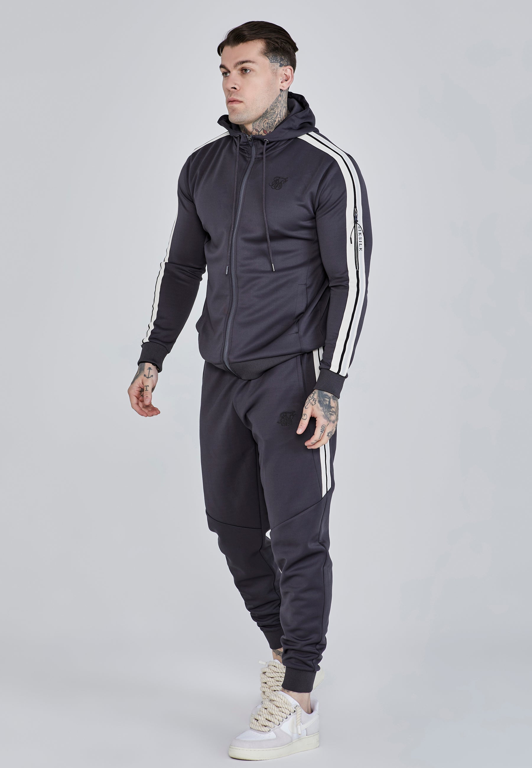 Felpa con cappuccio e zip integrale in grigio SikSilk