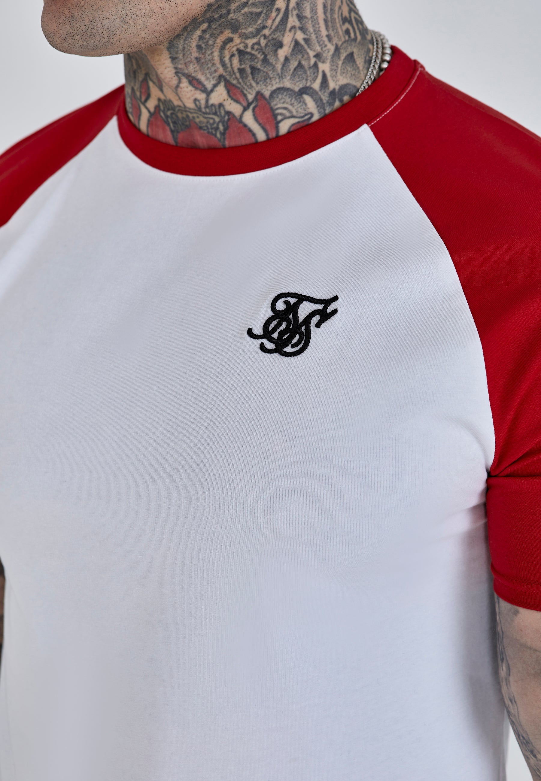 Maglietta Raglan in Bianco, Rosso Magliette SikSilk