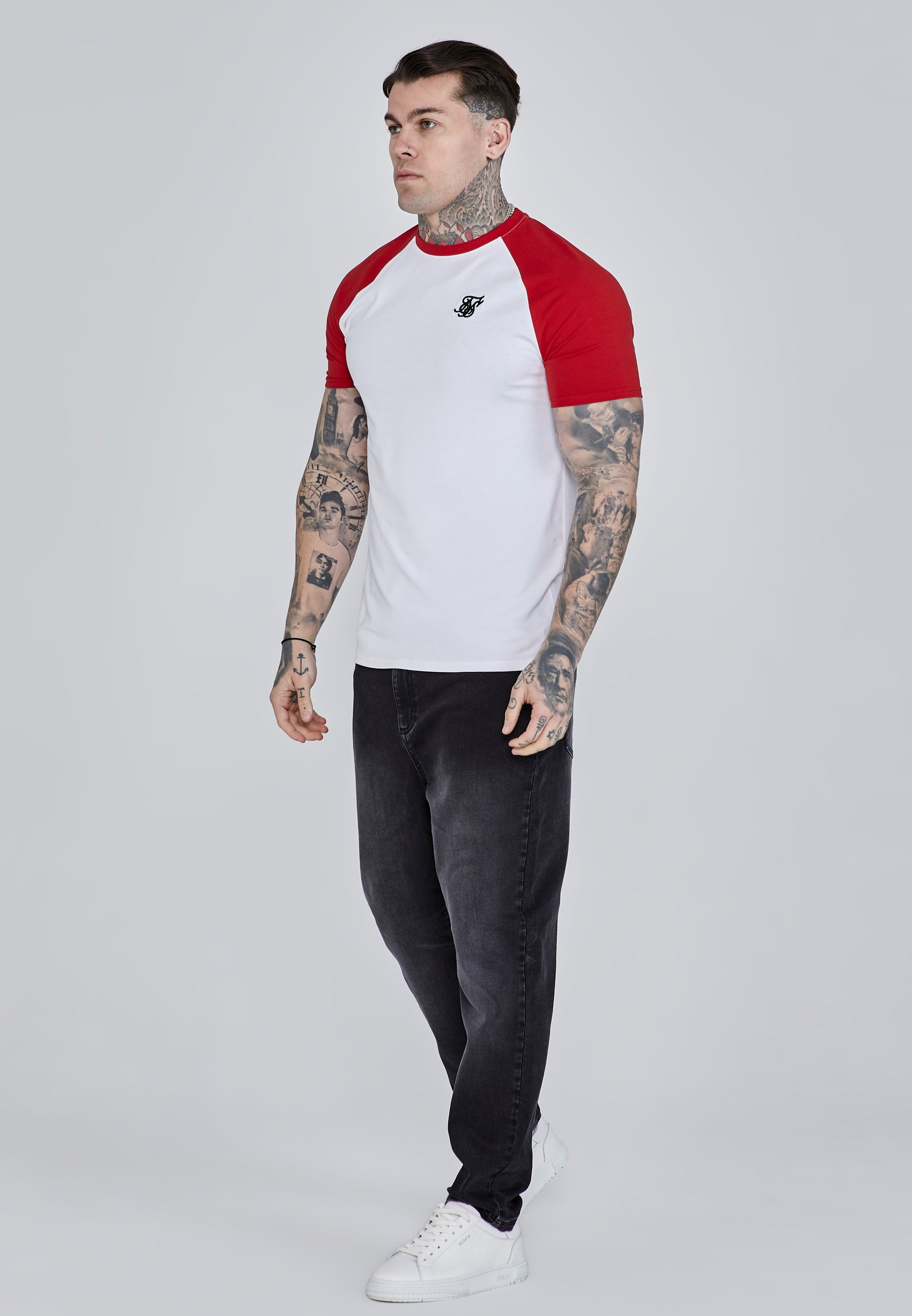 Maglietta Raglan in Bianco, Rosso Magliette SikSilk