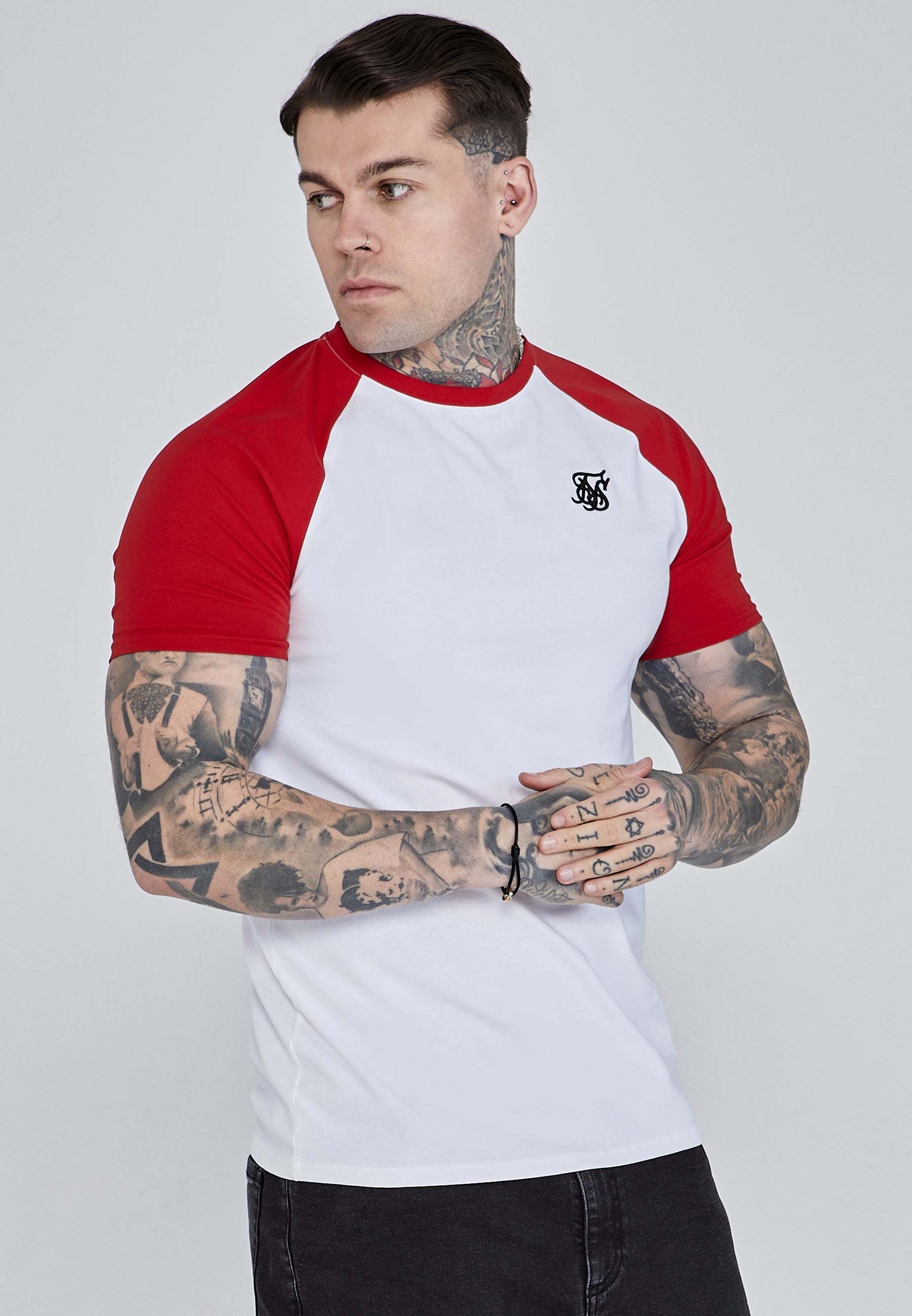 Maglietta Raglan in Bianco, Rosso Magliette SikSilk