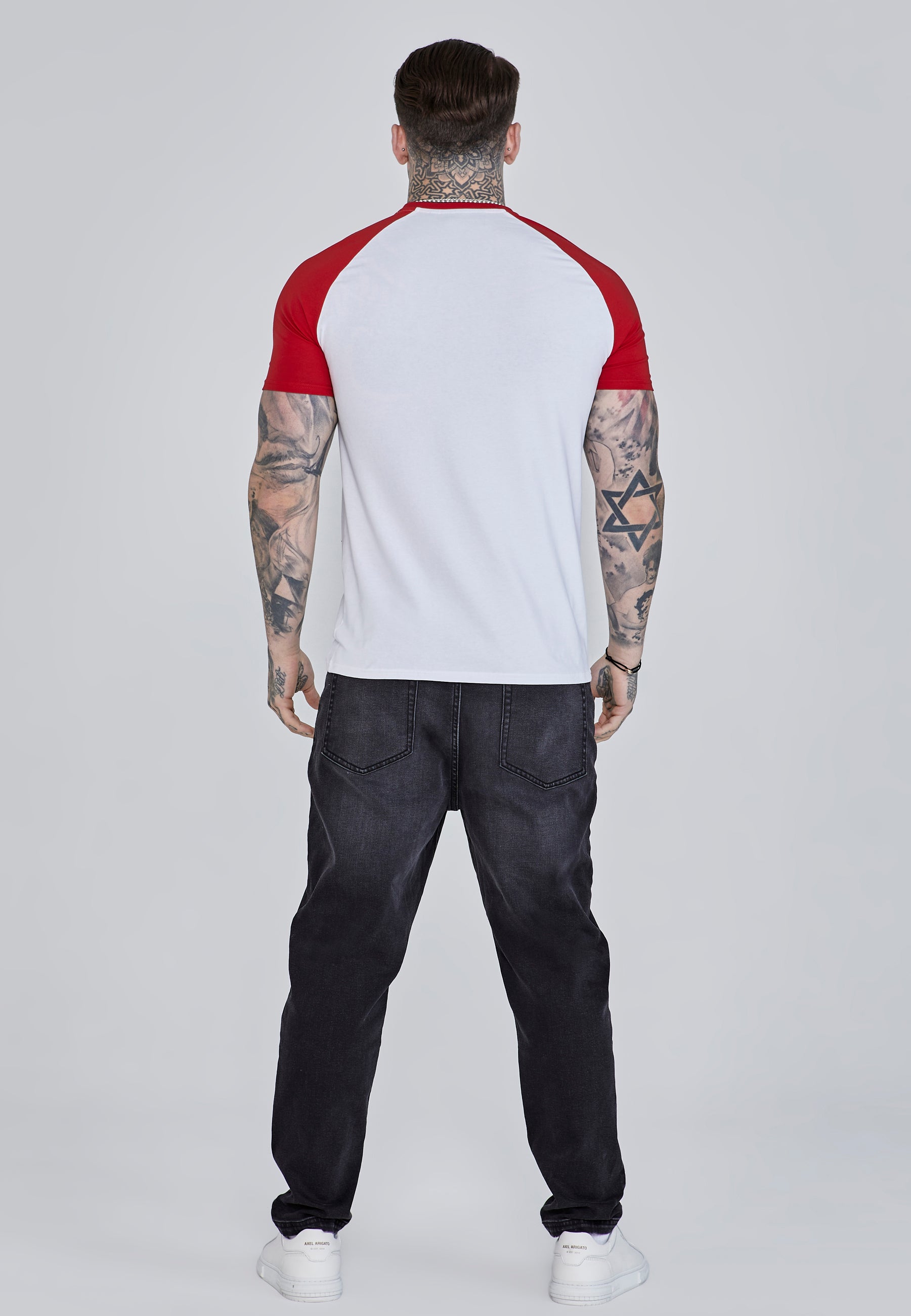 Maglietta Raglan in Bianco, Rosso Magliette SikSilk