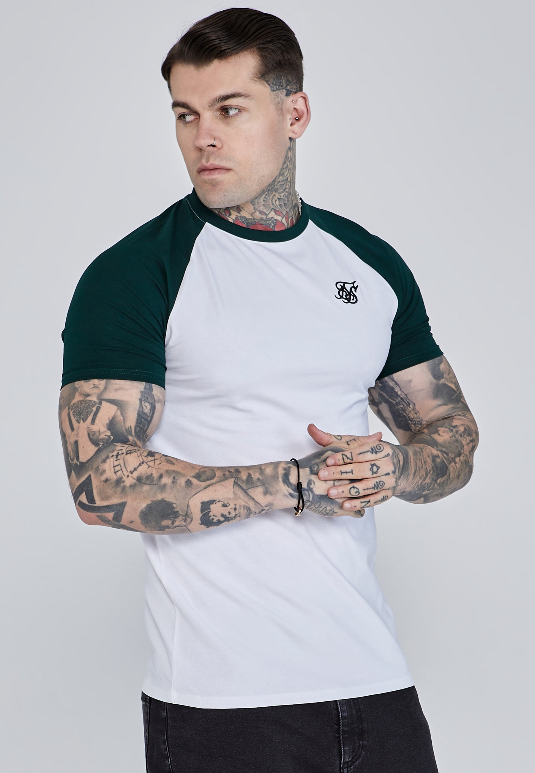 Maglietta Raglan in Bianco, Verde Magliette SikSilk