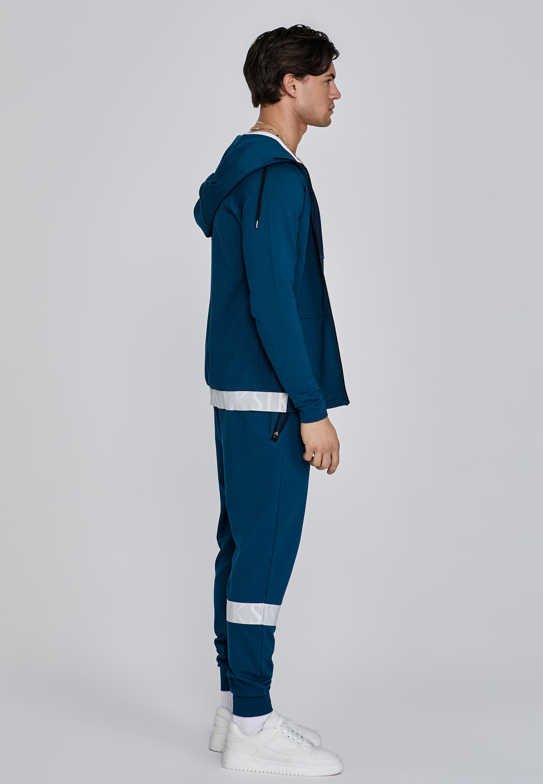 Felpa con cappuccio e zip intera in blu SikSilk