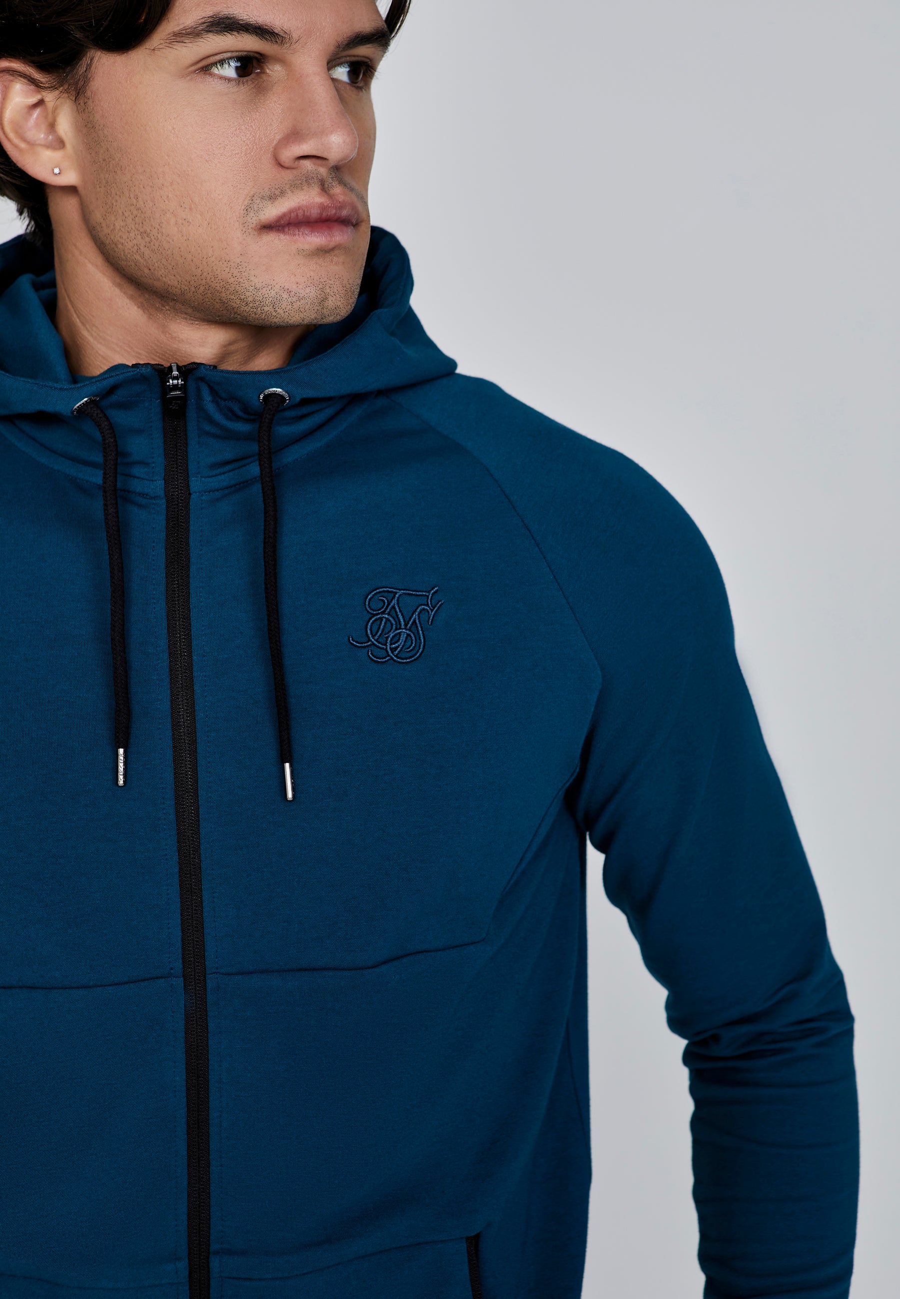 Felpa con cappuccio e zip intera in blu SikSilk