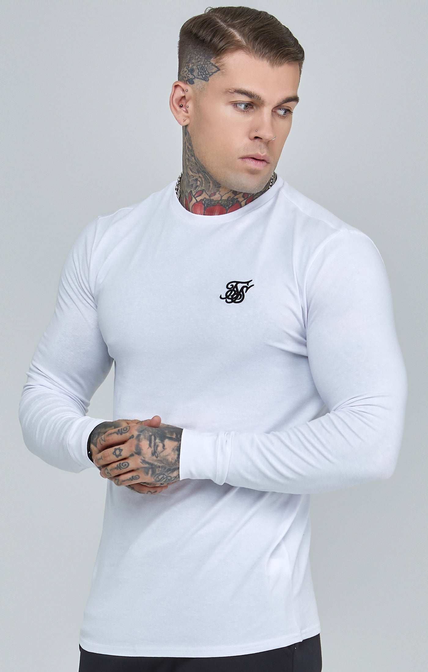 Maglietta Essentials a maniche lunghe in bianco Magliette SikSilk