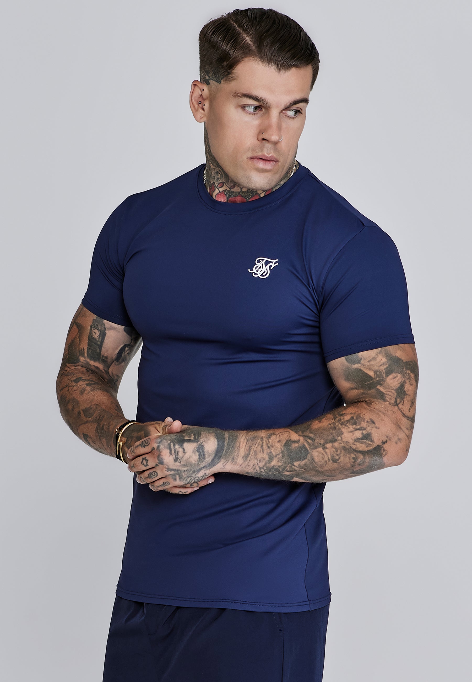 Maglietta Muscle Fit in Navy T-Shirt SikSilk