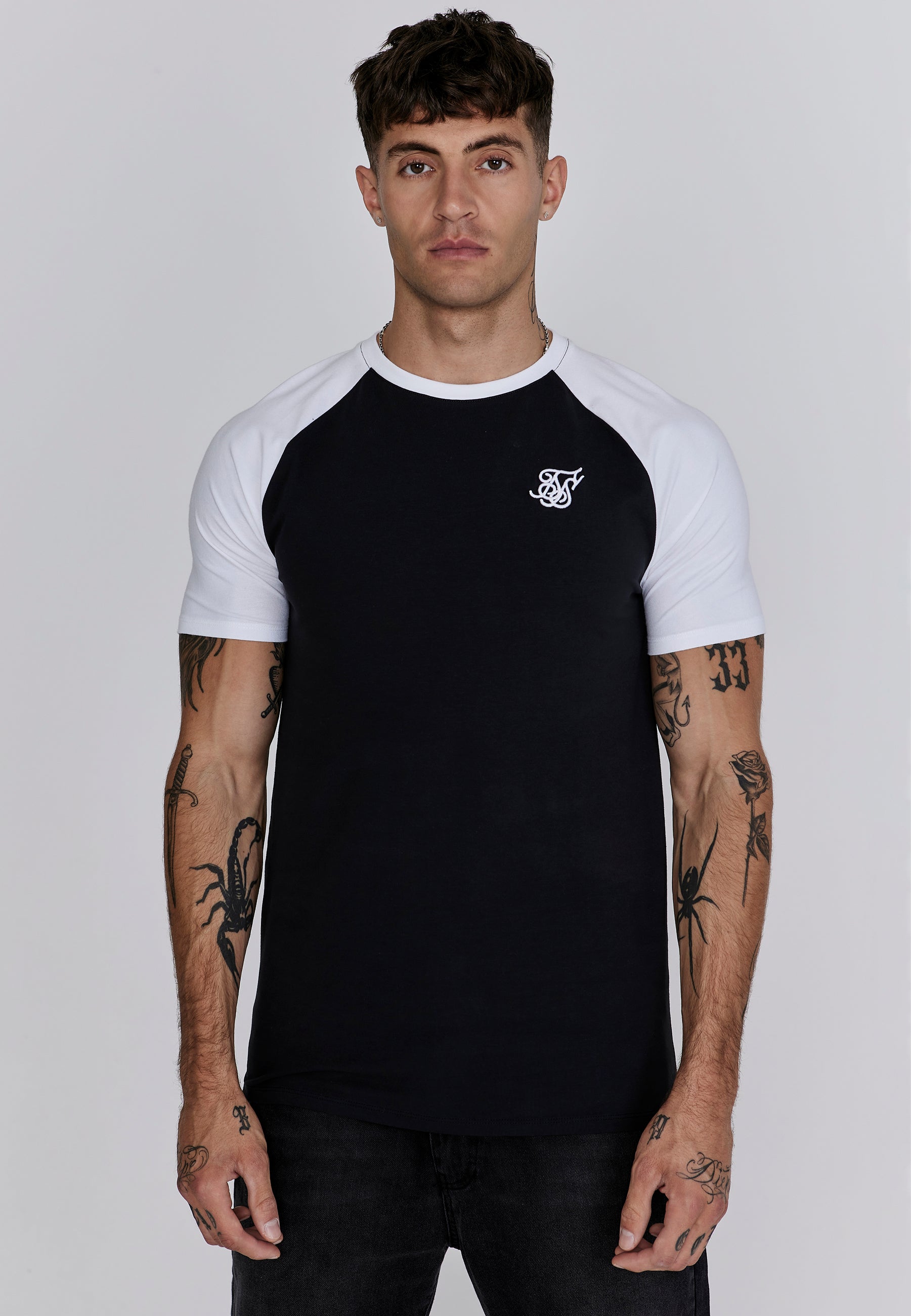 Maglietta Raglan in Nero, Bianco Magliette SikSilk