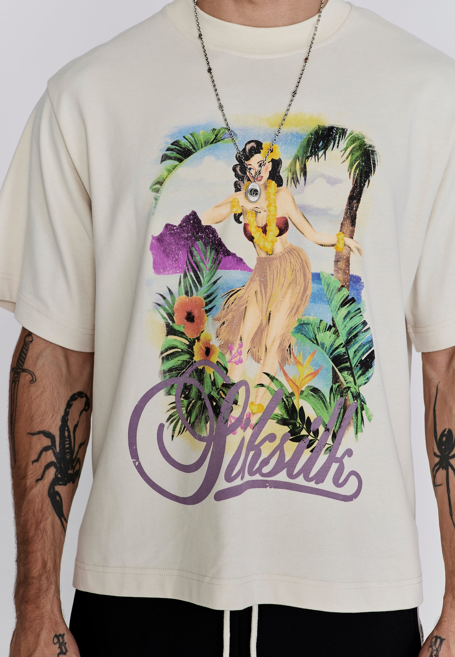 Maglietta grafica in ecru T-shirt SikSilk