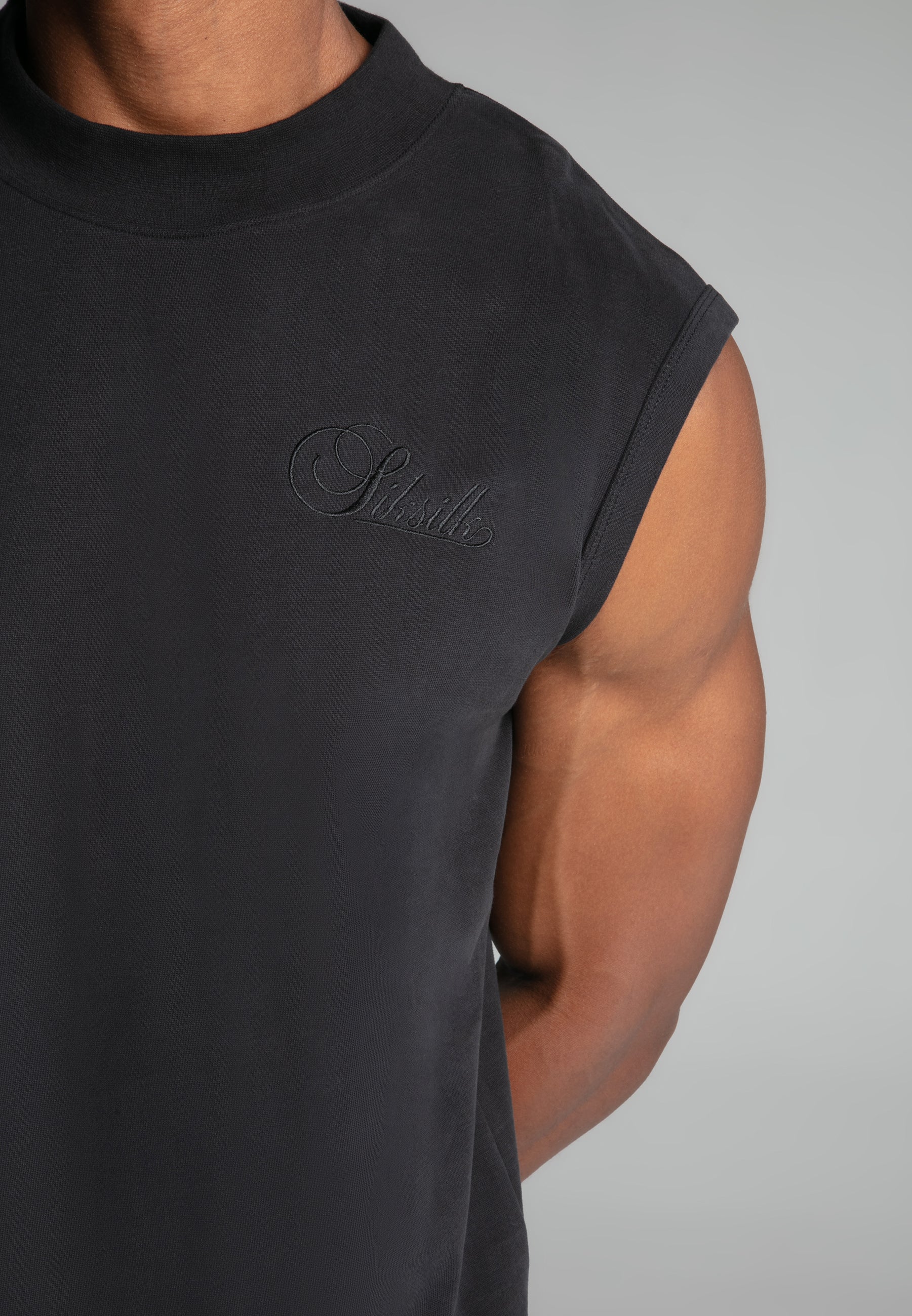 Maglietta senza maniche in nero lavato Magliette SikSilk