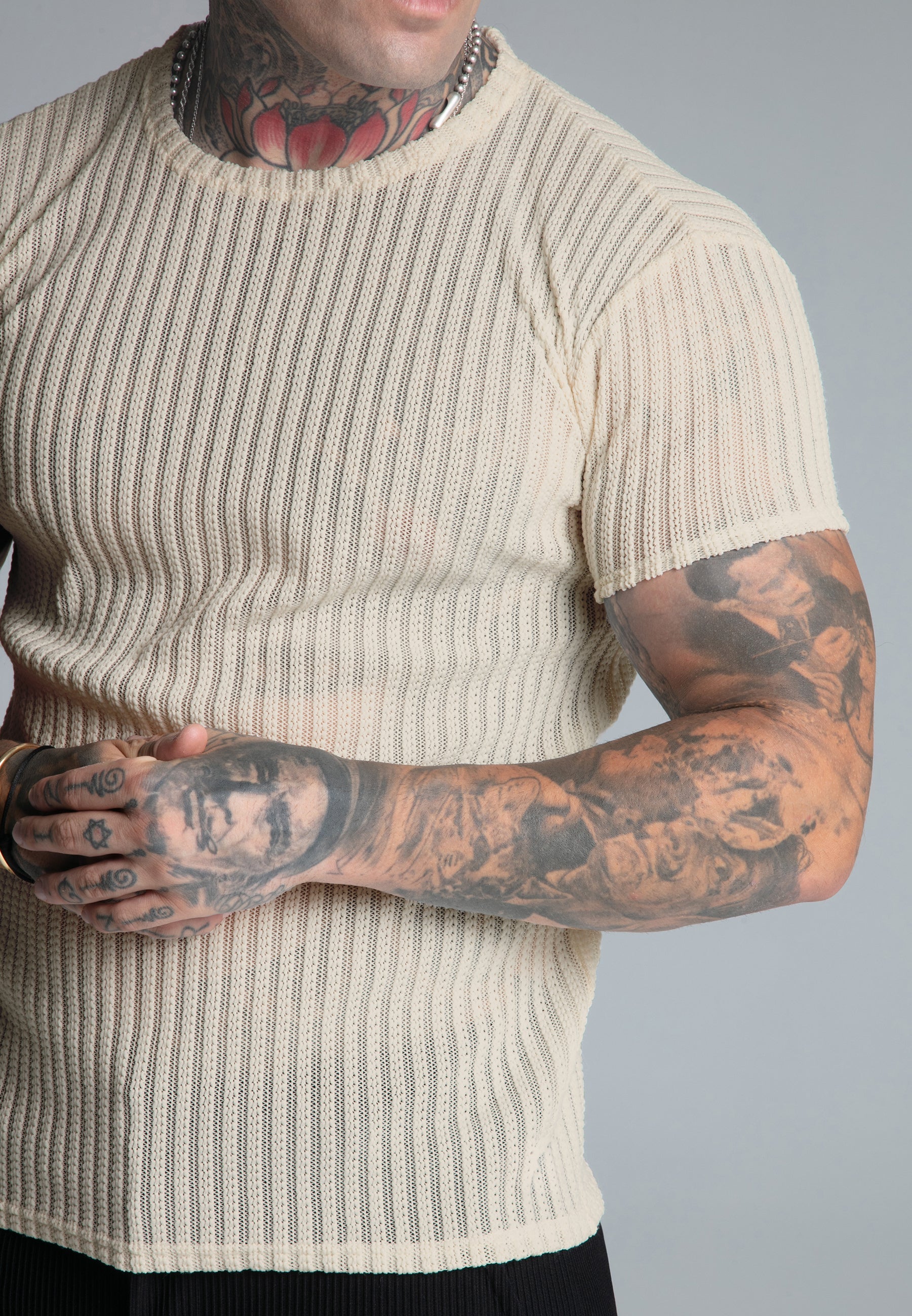 Maglietta muscolare testurizzata in ecrù Magliette SikSilk