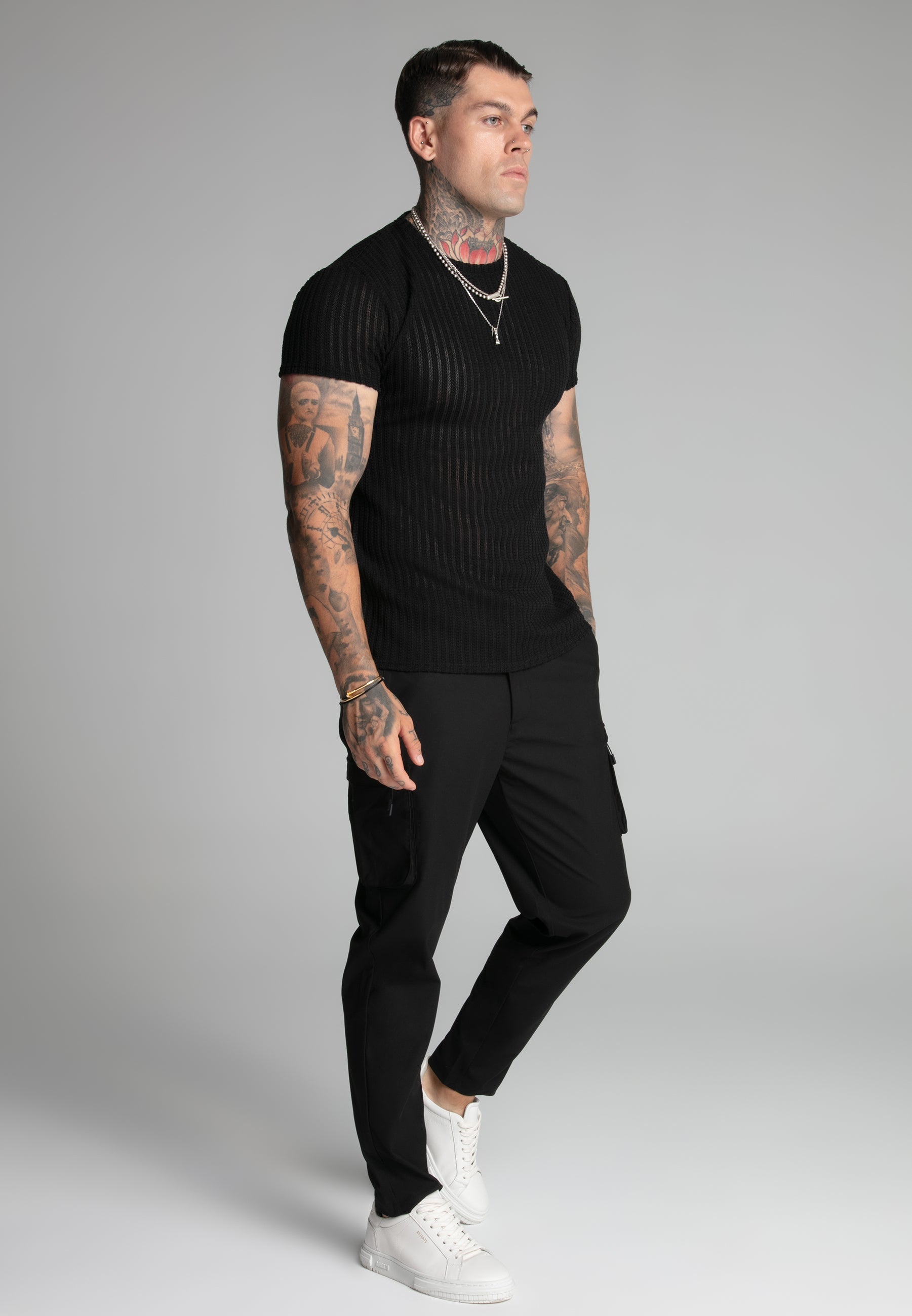 Maglietta muscolare testurizzata in nero Magliette SikSilk