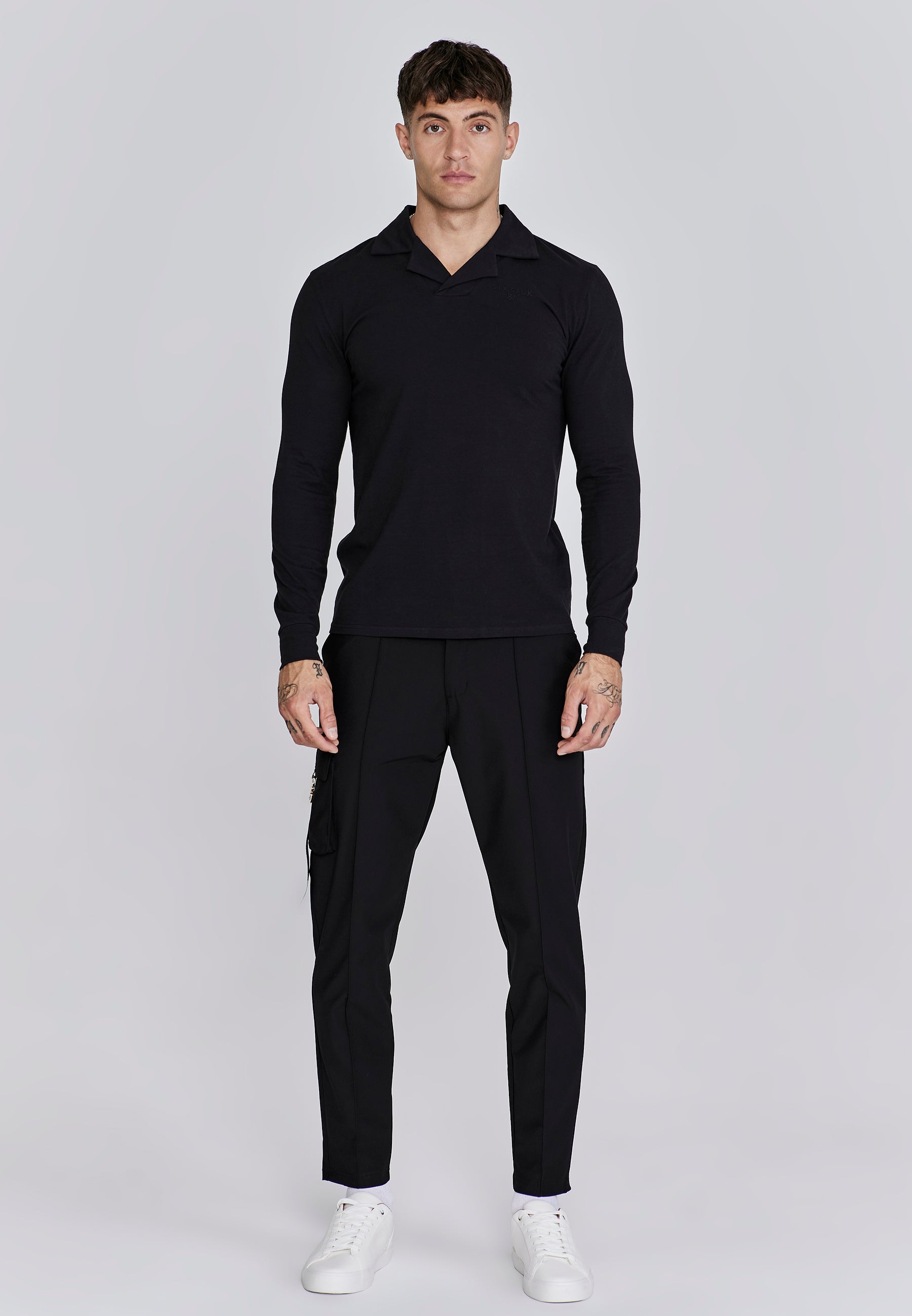 Polo Smart Revere a maniche lunghe in nero Polo SikSilk