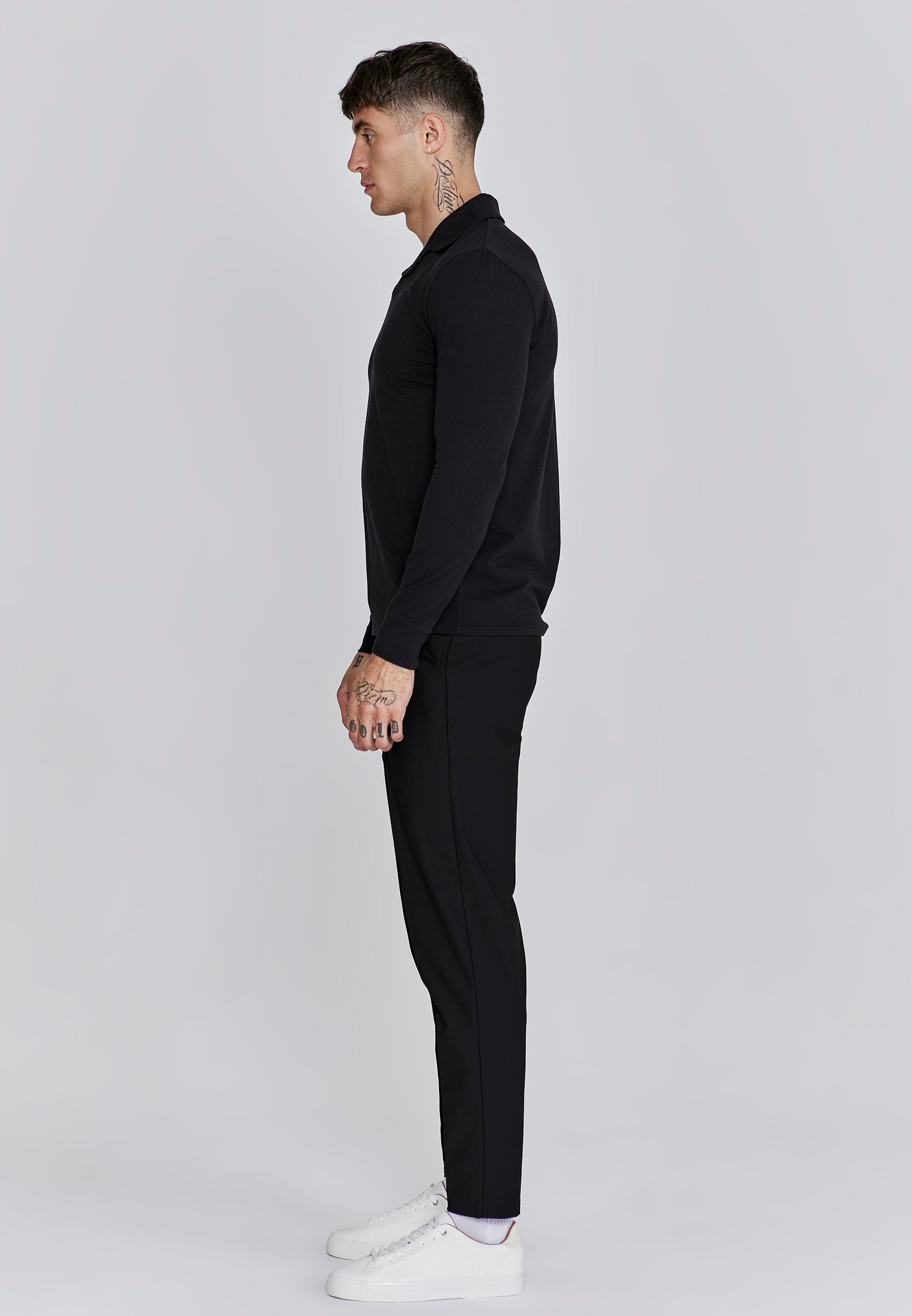 Polo Smart Revere a maniche lunghe in nero Polo SikSilk