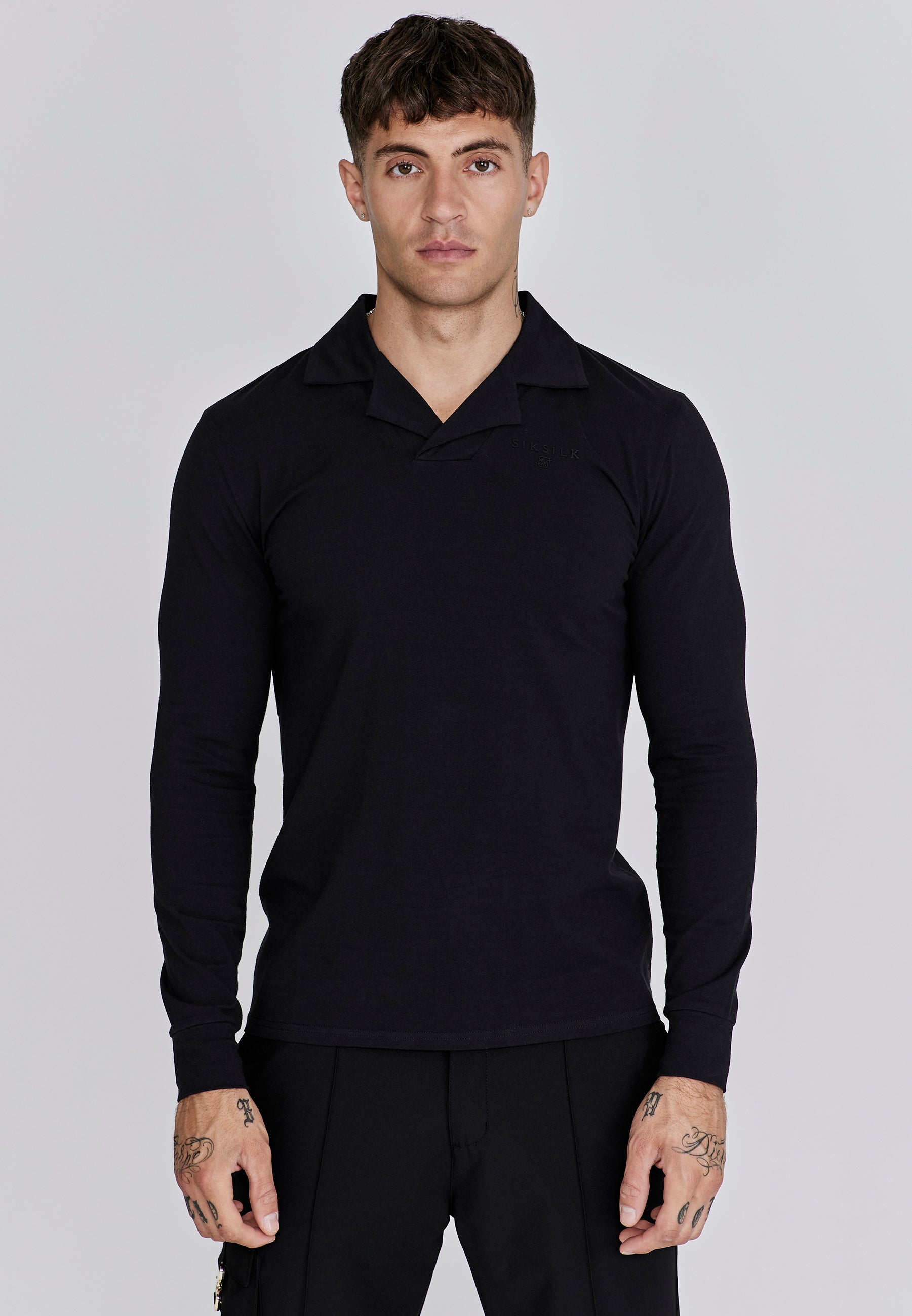 Polo Smart Revere a maniche lunghe in nero Polo SikSilk