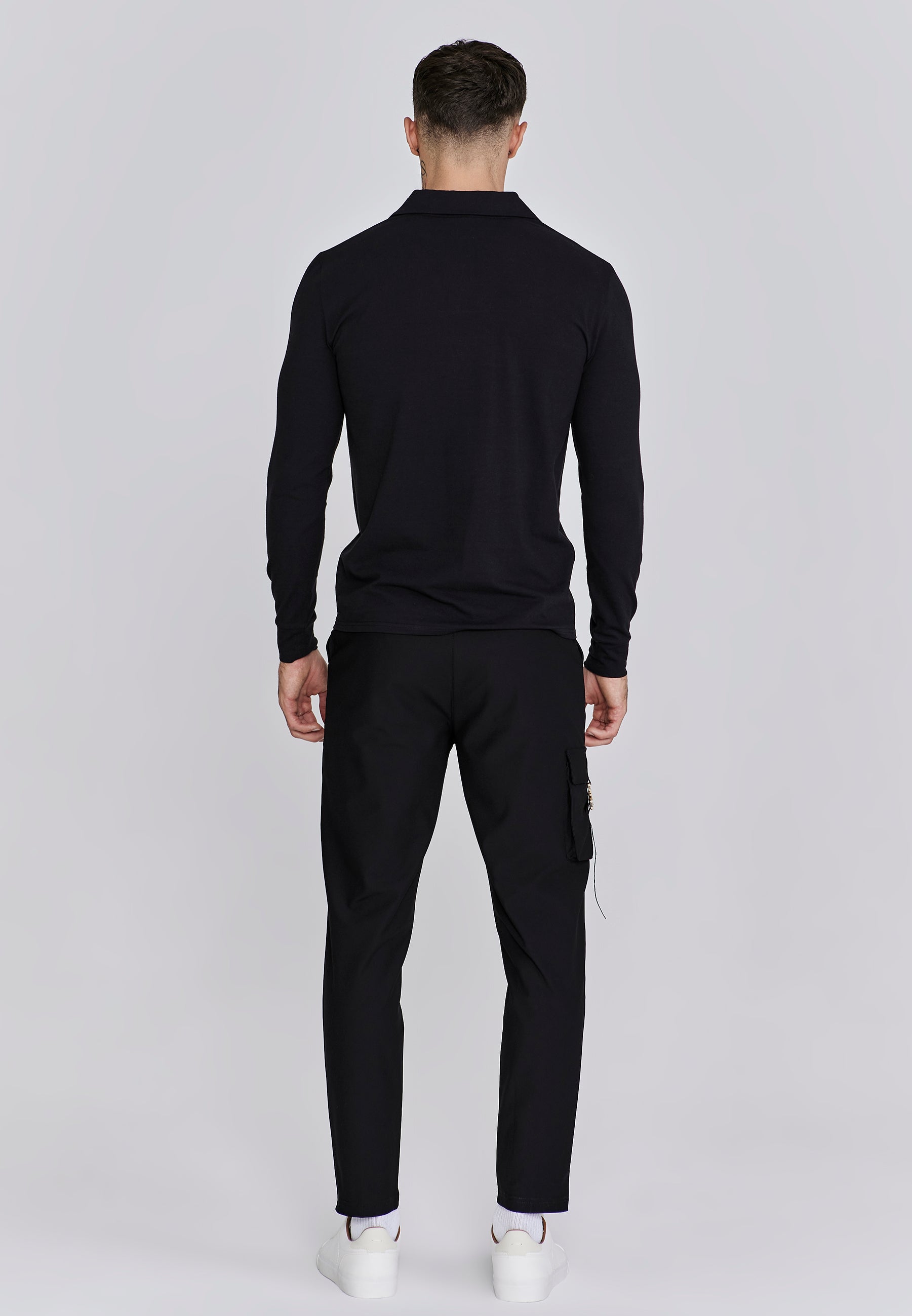 Polo Smart Revere a maniche lunghe in nero Polo SikSilk