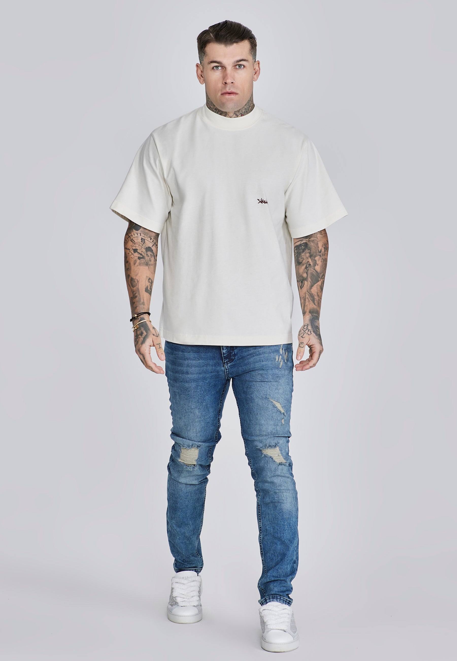 T-shirt oversize in ecru, rosso T-shirt SikSilk