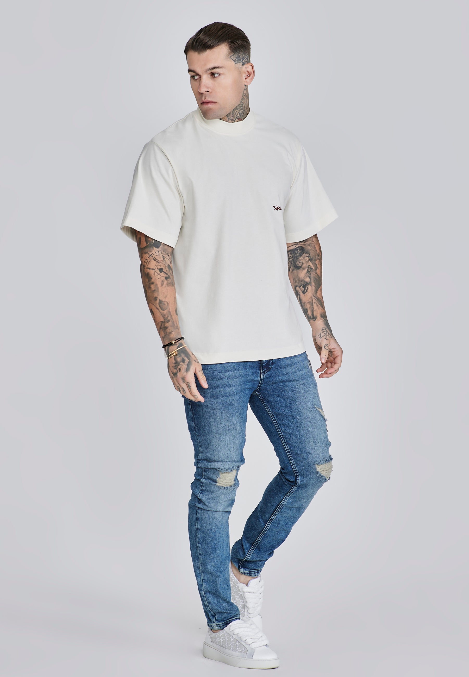 T-shirt oversize in ecru, rosso T-shirt SikSilk