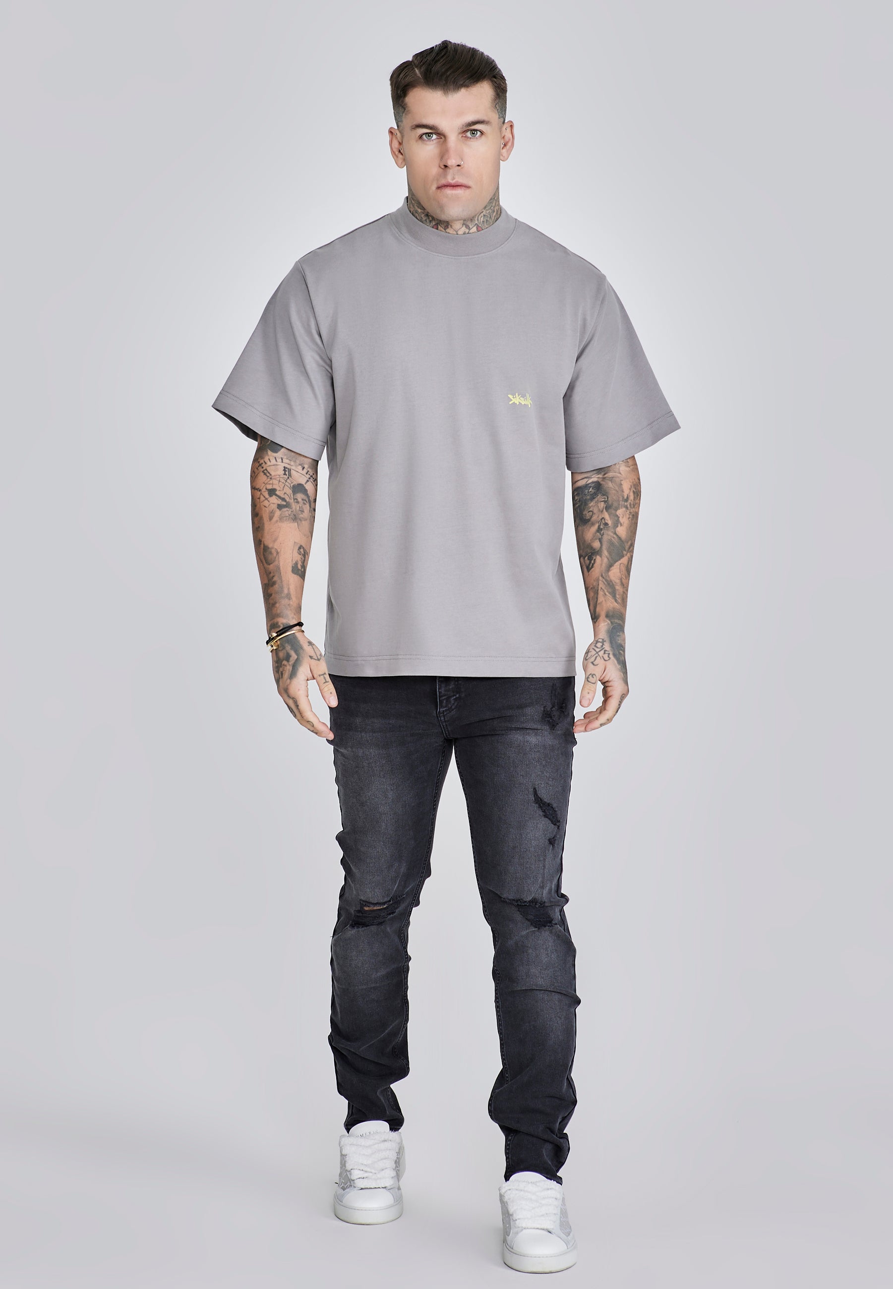 Maglietta oversize in grigio, giallo neon SikSilk