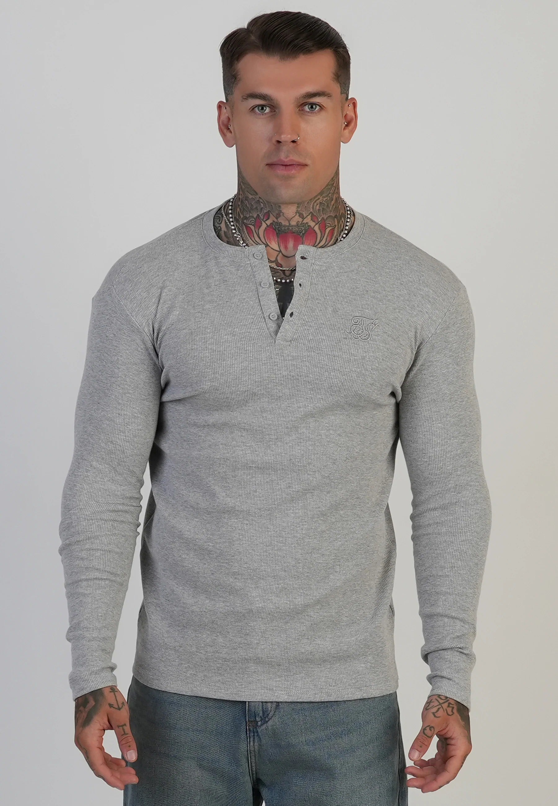 T-shirt Henley in grigio marna