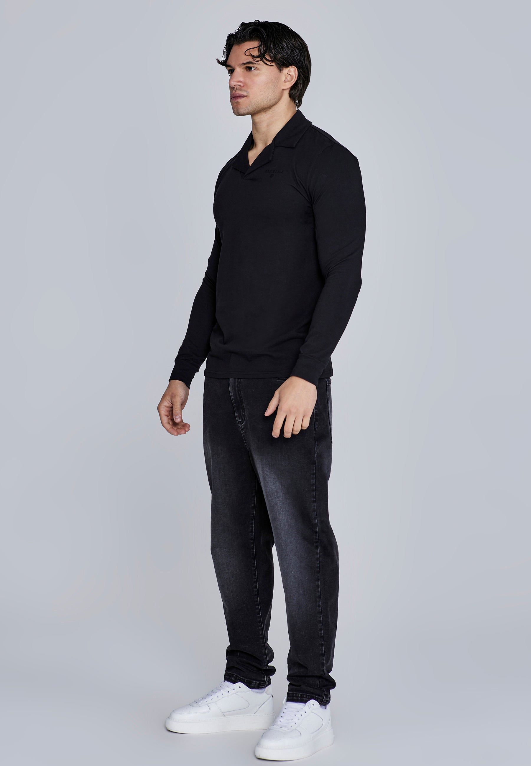 Polo a maniche lunghe in nero Magliette SikSilk